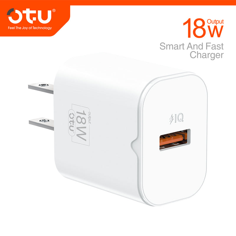 OTU AU03 18W Smart Fast Charger - Safe QC3.0 Single Port Wall Adapter for iPhone, Huawei, and More (US/EU Plug Options)