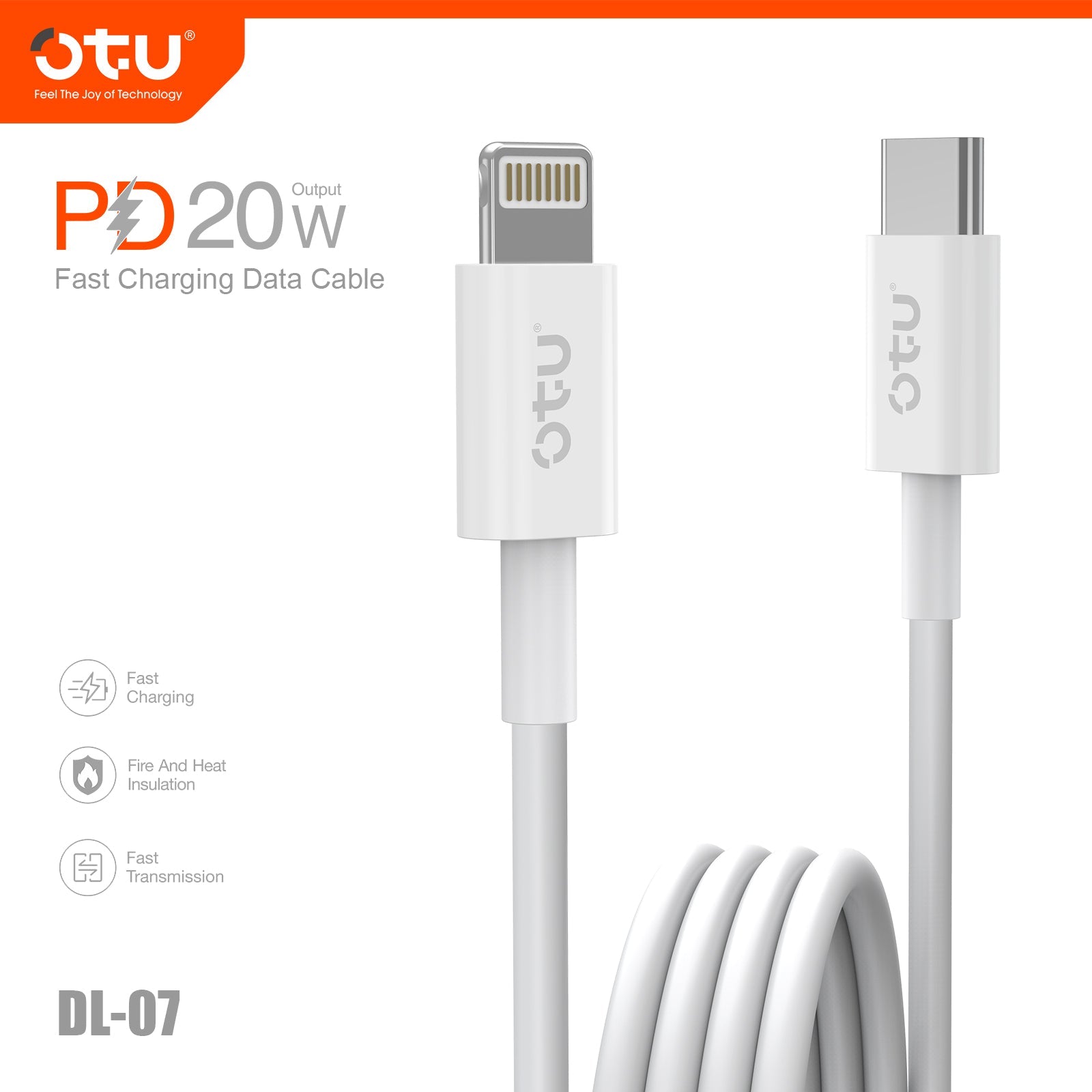 OTU DL07  Fast Charging Cable - 60% in 30 Mins, Durable & Fireproof for iPhone"