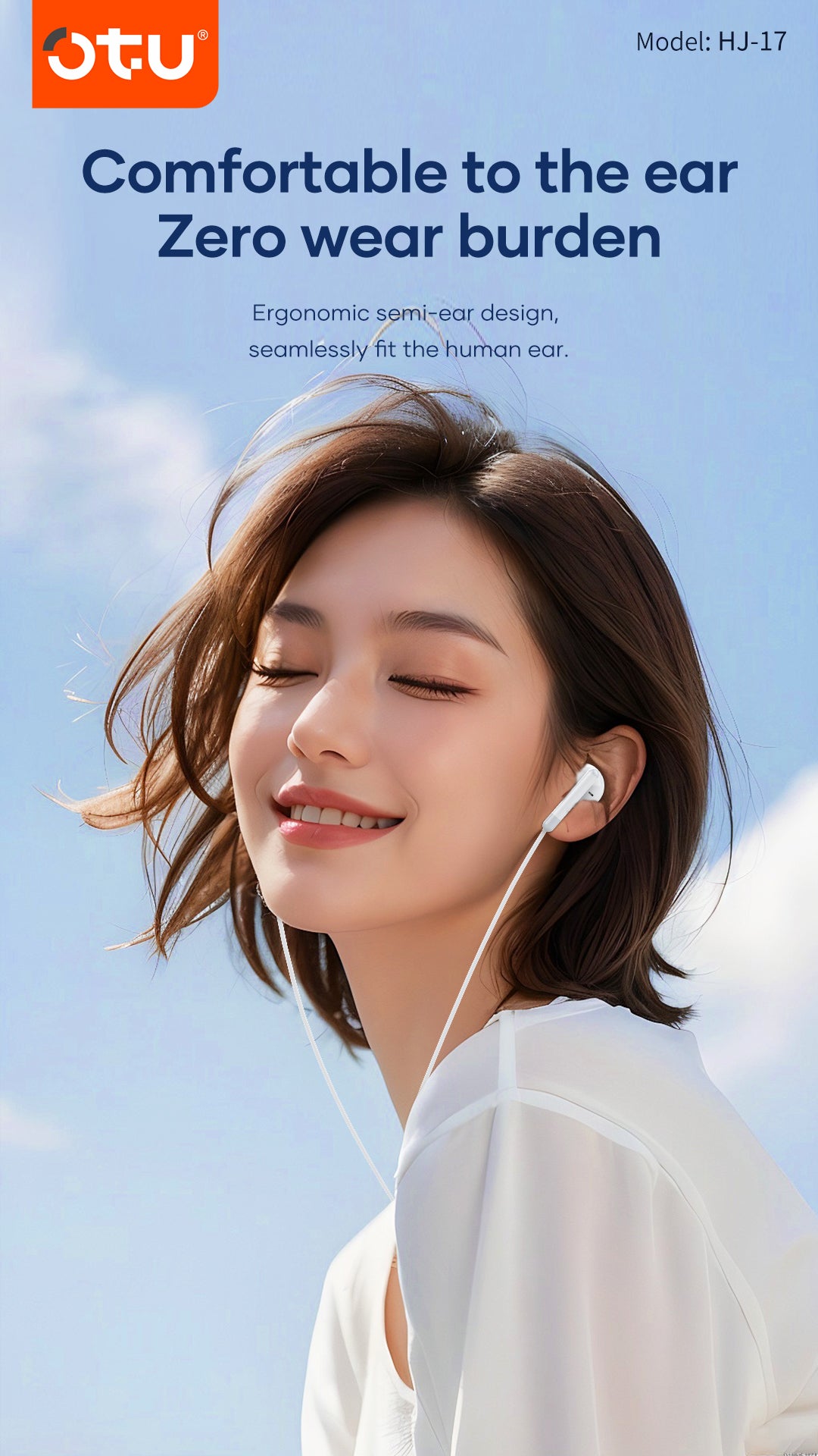 OTU HJ-17 Semi-In-Ear Wired Earbuds with Noise-Reducing Mic, 14mm Driver for Balanced Sound & Comfortable Fit