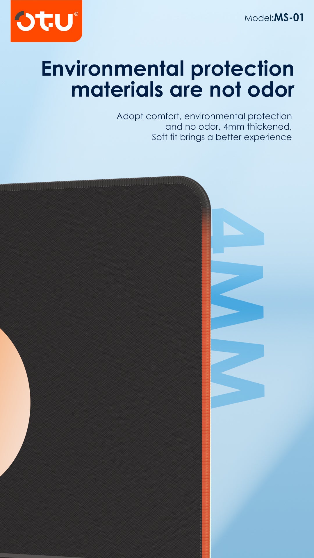 OTU MS01 Eco-Friendly Mouse Pad – 4mm Thick, Non-Slip, Waterproof, Odor-Free Gaming & Office Mousepad