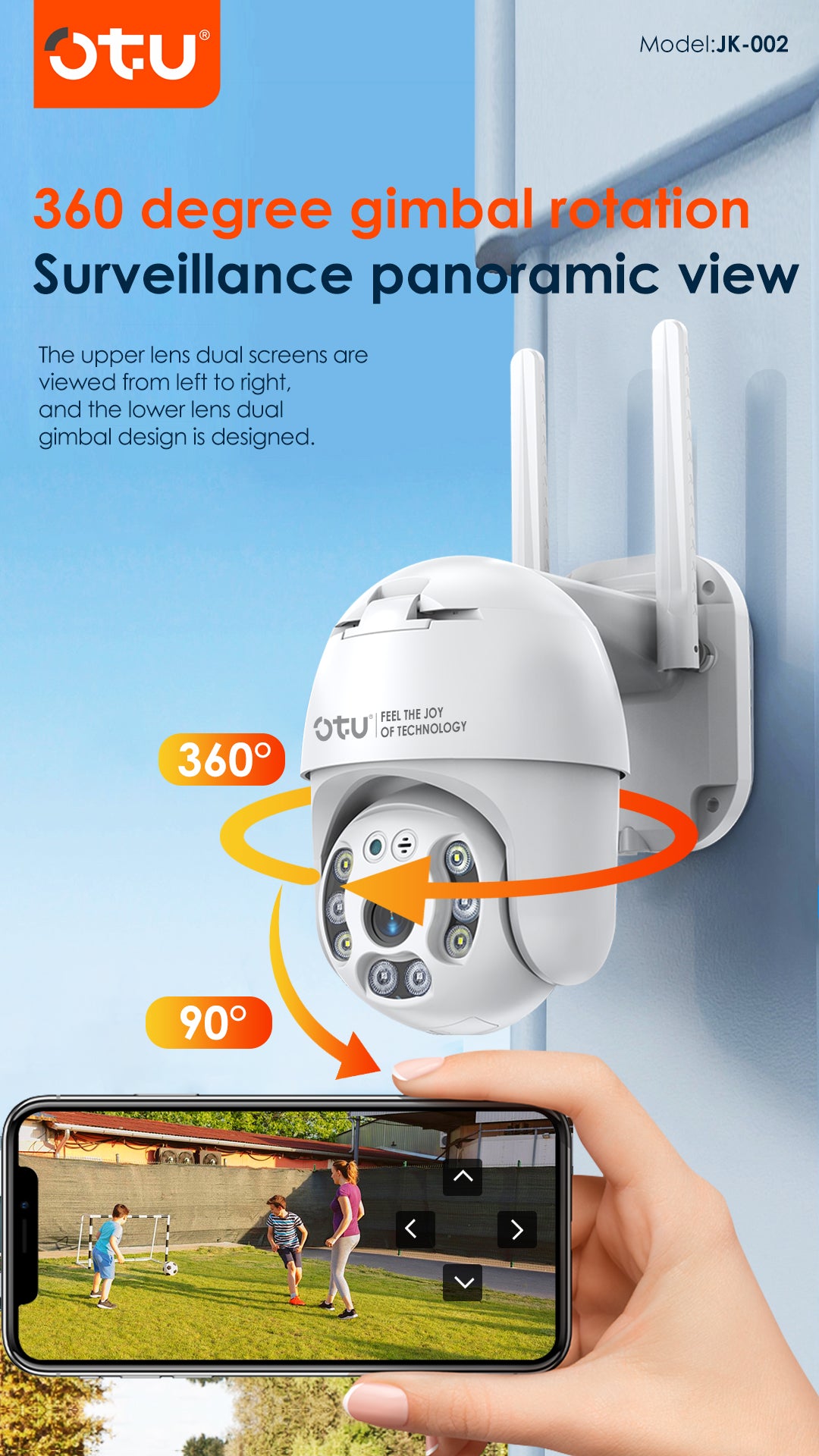 OTU JK002 360° WiFi Indoor Pan/Tilt Security Camera with Human Tracking & 2-Way Talk