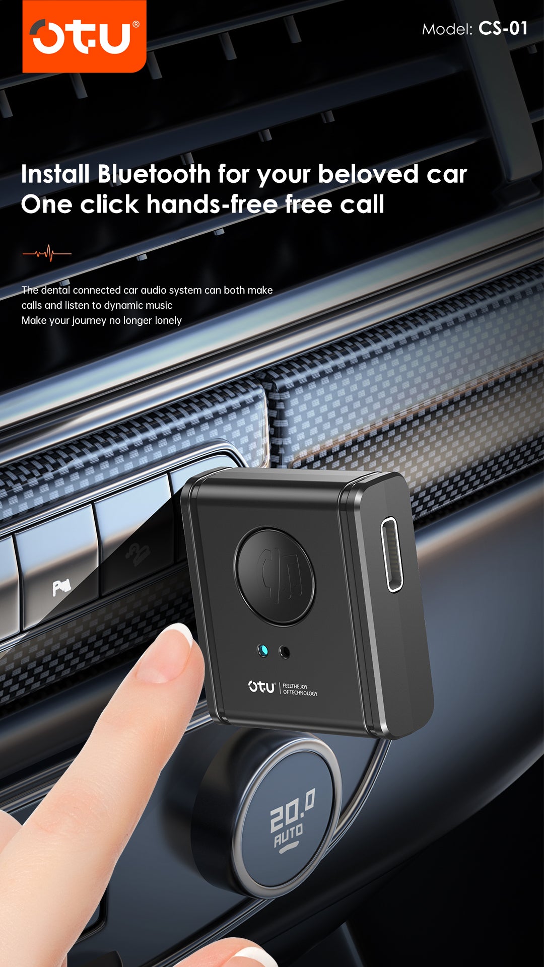 OTU CS01 Bluetooth 5.3 Audio Adapter – Dual Mode Receiver & Transmitter for Car and Home Use