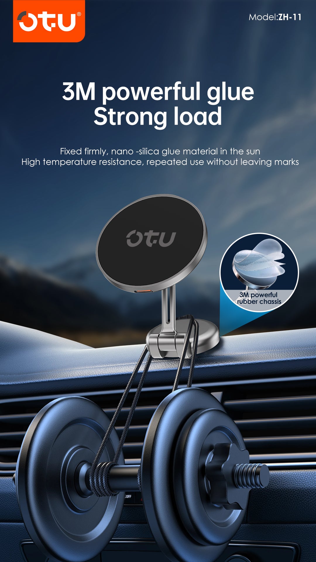 OTU ZH11 15W Magnetic Wireless Car Charger Mount - Fast Charging, 360° Rotation, for All MagSafe iPhones