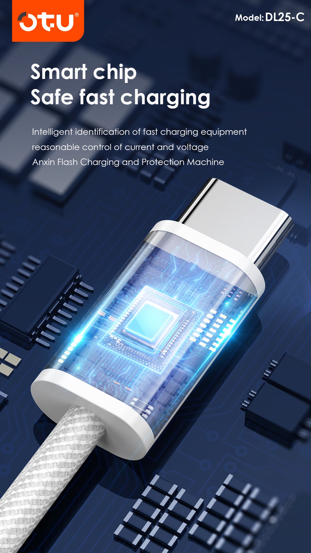 OTU DL25 60W USB-C to USB-C Fast Charging Cable PD Compatible with Apple 15 - Braided Durable & Data Sync