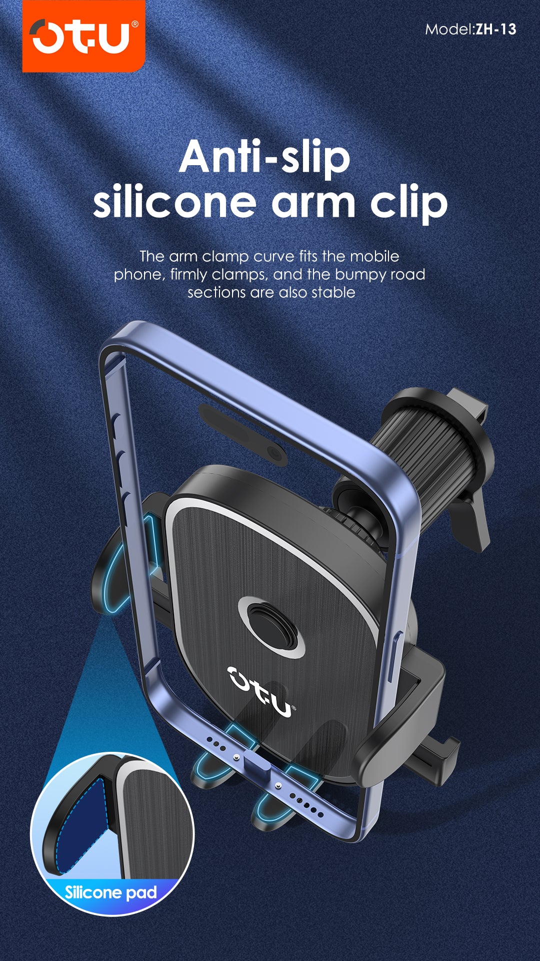 OTU ZH13 Universal Car Phone Mount Holder with One-Click Lock & 360° Rotation - Compatible with 4.7-7.2 inch Phones