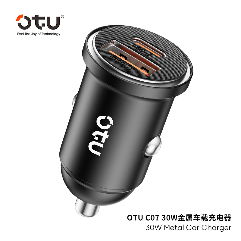 OTU CO7 30W Metal Car Charger – Dual Port USB C & USB A Fast Charger with Smart Chip for Cars & Trucks