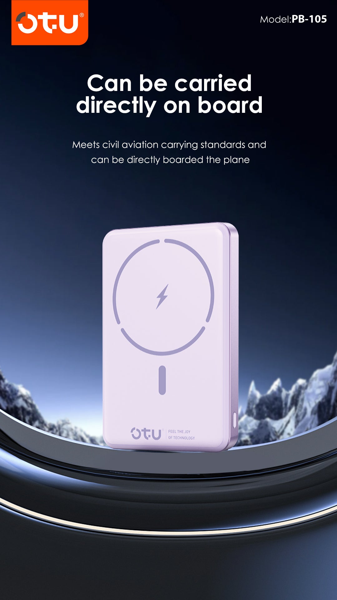 OTU PB105 power bank with cable, 22.5W fast charging, lanyard power bank,  compact power bank, iPhone charger, Android charger, Type-C power bank, travel charger, battery pack with display, slim power bank, emergency charger, mobile accessory