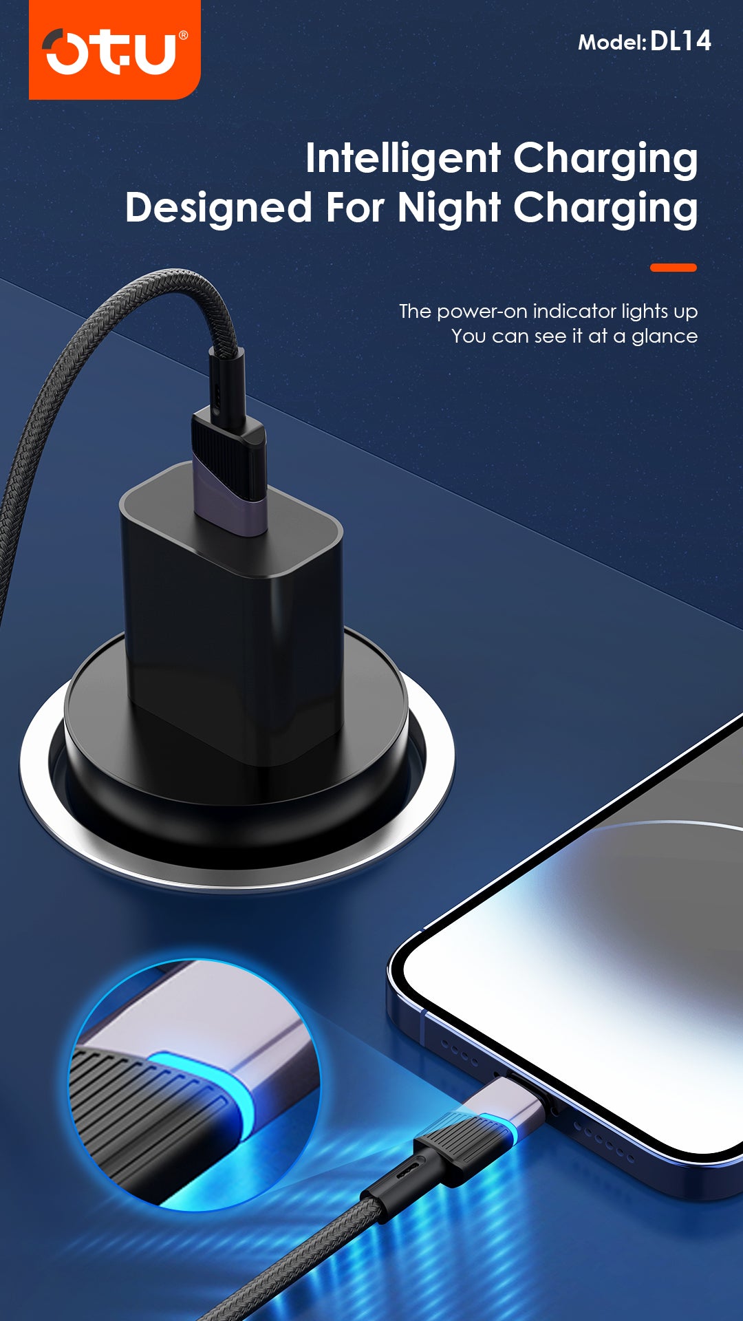 OTU DL14 5A Fast Charging Cable with Smart Chip - Safe & Durable Braided USB Cable for Quick Charge and Data Transfer