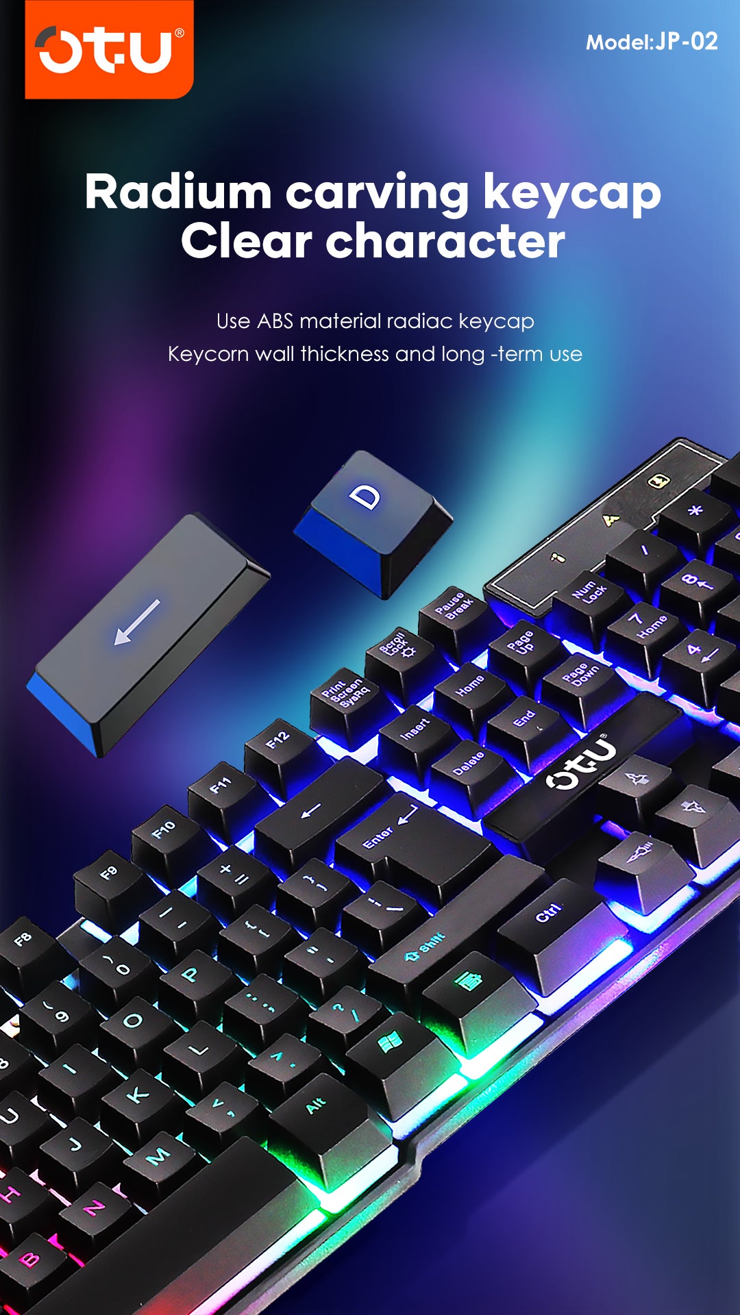 OTU JP-02 RGB Backlit Gaming Keyboard – 104 Key Anti-ghosting, Splash-Proof, for PC & Mac