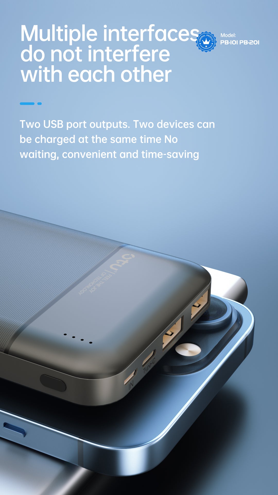 OTU PB201 20000mAh Ultra-Compact Portable Charger – Dual USB Output, High-Speed Power Bank for Phones & Devices
