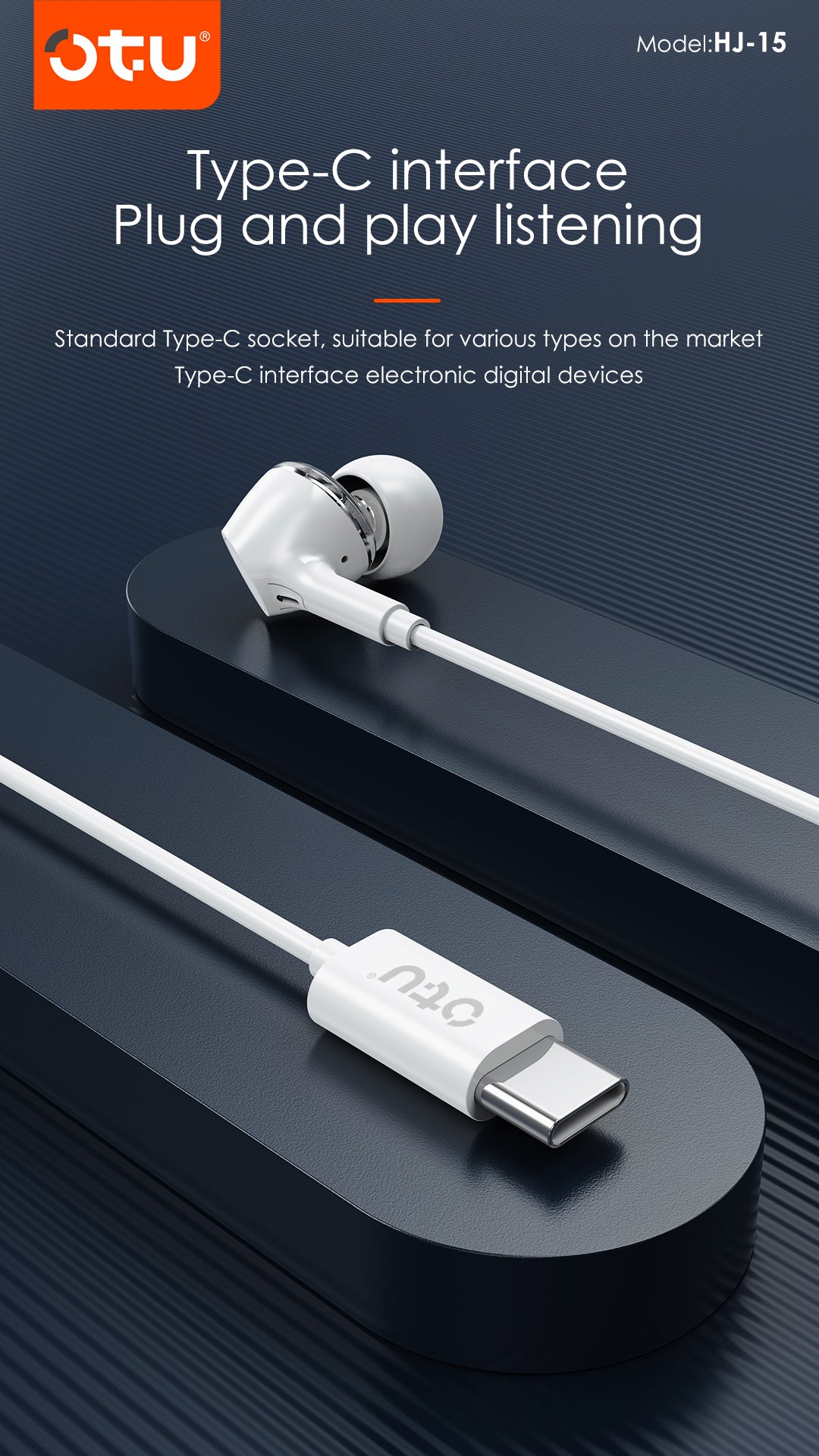 OTU HJ-15 Wired Earbuds with HD Call, Stereo Sound, Comfort Fit & Type-C Connection