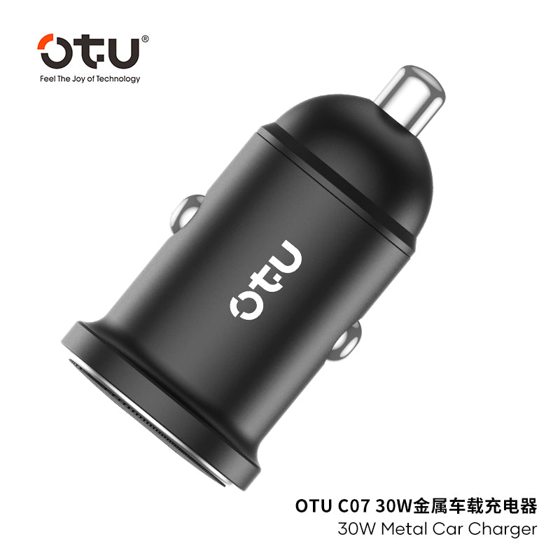 OTU CO7 30W Metal Car Charger – Dual Port USB C & USB A Fast Charger with Smart Chip for Cars & Trucks