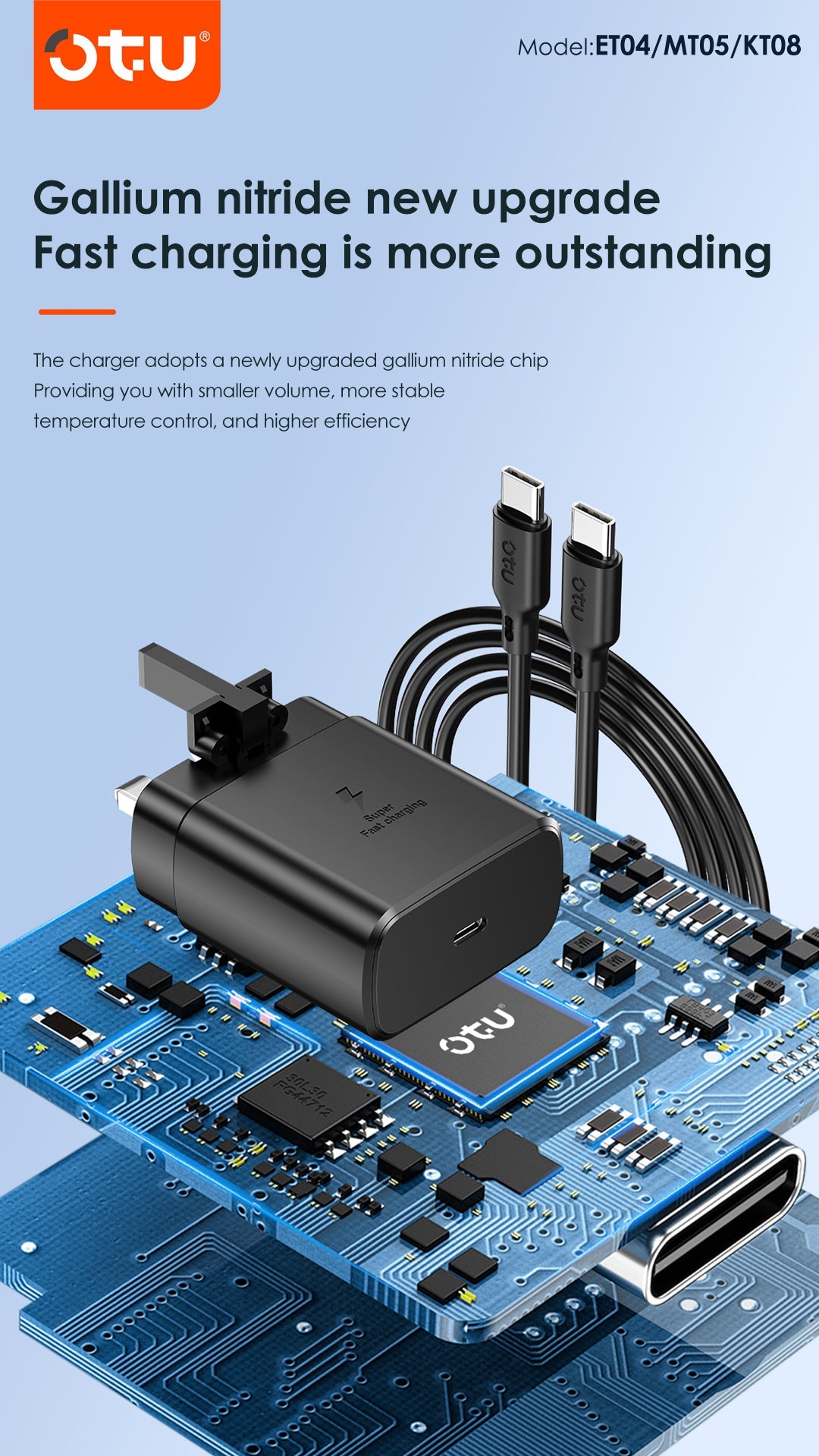 OTU MT05 25W GaN Fast Charger with PD & QC 4.0 – Ultra Compact Power Adapter for iPhone, Samsung, Huawei | 3X Faster Charging