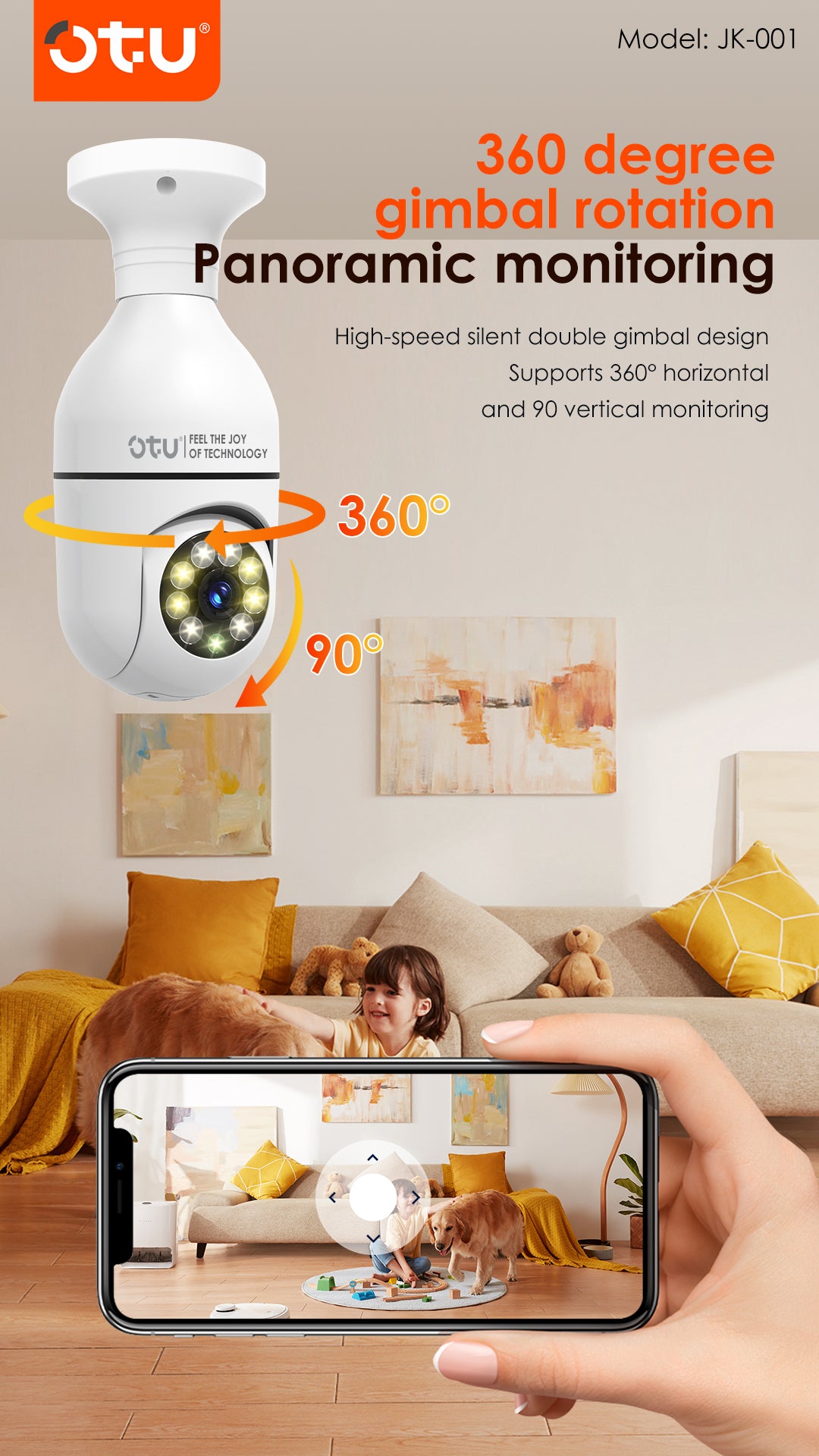 OTU JK001 Smart Indoor Security Camera with AI Human Detection, 2-Way Audio & Alarm Siren