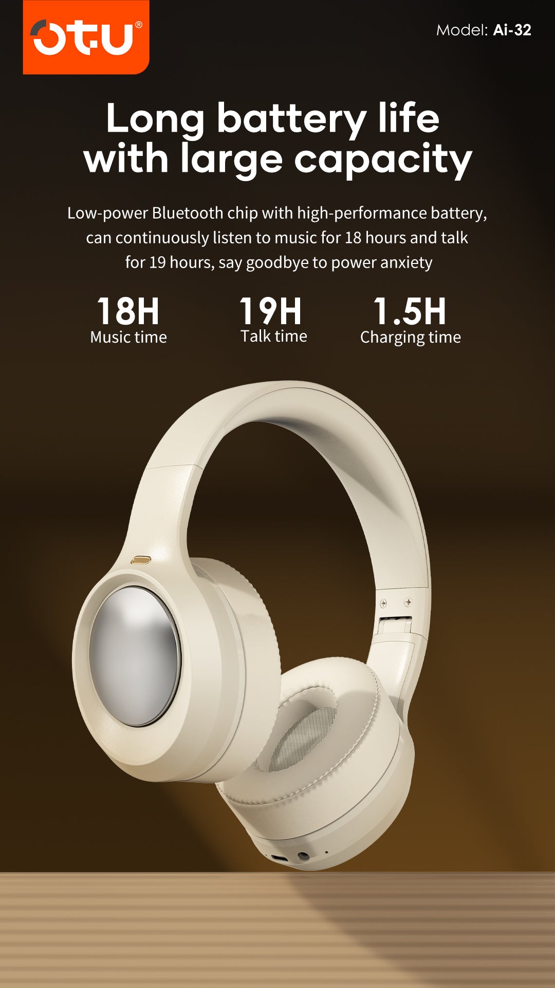OTU Ai-32 Bluetooth Headphones - 30H Playtime, ENC Noise Cancelling, Foldable, Hi-Fi Sound, Bluetooth 5.4