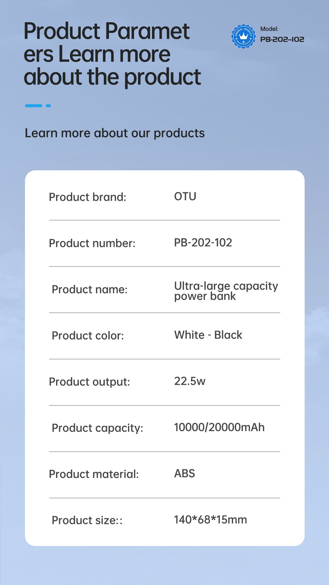OTU PB202 20000mAh Power Bank with Digital Display – 22.5W High-Speed Portable Charger, Ultra-Safe Polymer Battery