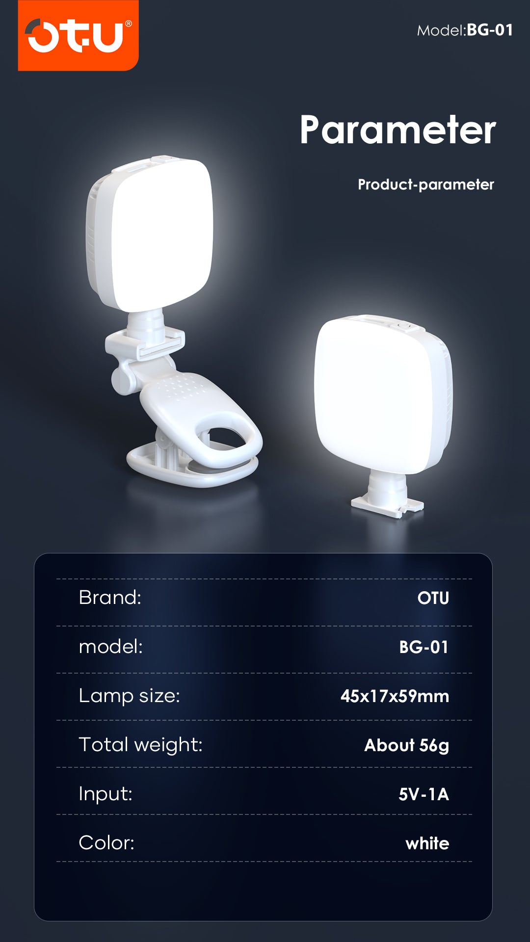 OTU BG01 360° Adjustable Phone Fill Light - Portable LED Video Light with Soft Light for Content Creation, Vlogging, Live Streaming