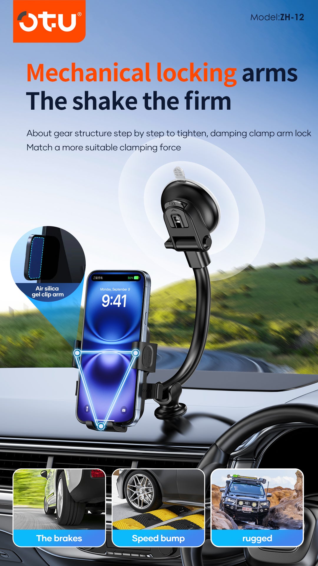 OTU ZH-12 Gravity Phone Holder with Strong Suction Cup – Bendable, Stable, Hands-Free Mount for All Devices