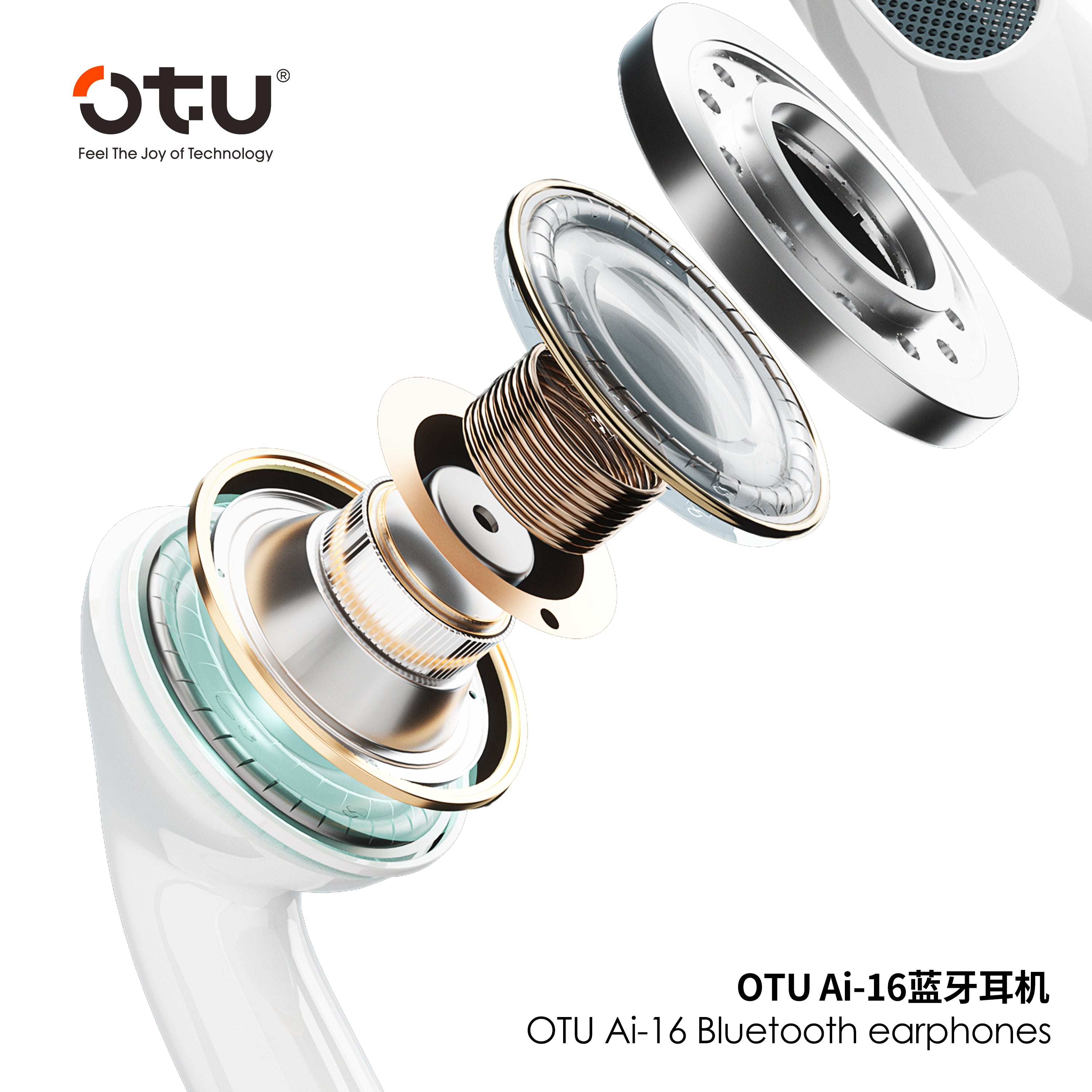 OTU AI-16 Wireless Earbuds - Bluetooth 5.3, 16H Playtime, Deep Bass, Noise Isolation, Sport Earphones for iPhone Android