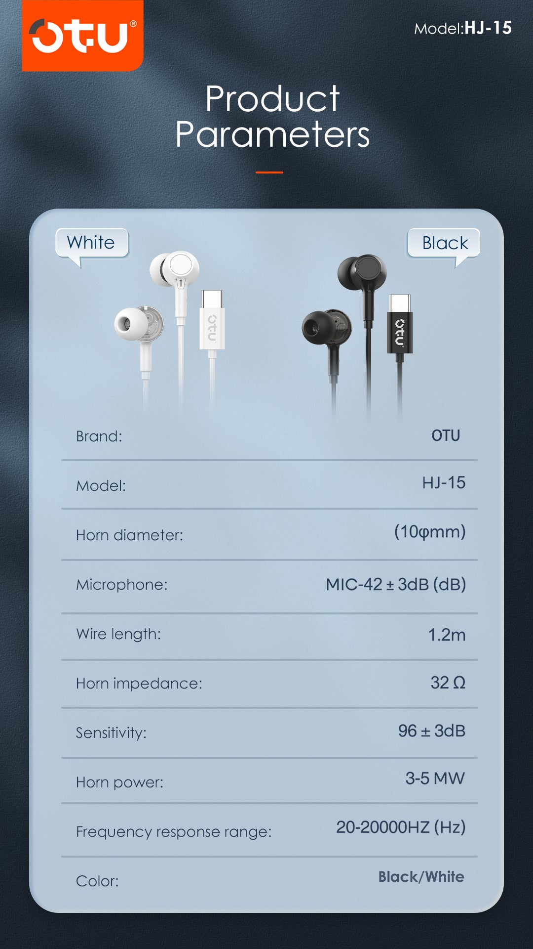 OTU HJ-15 Wired Earbuds with HD Call, Stereo Sound, Comfort Fit & Type-C Connection