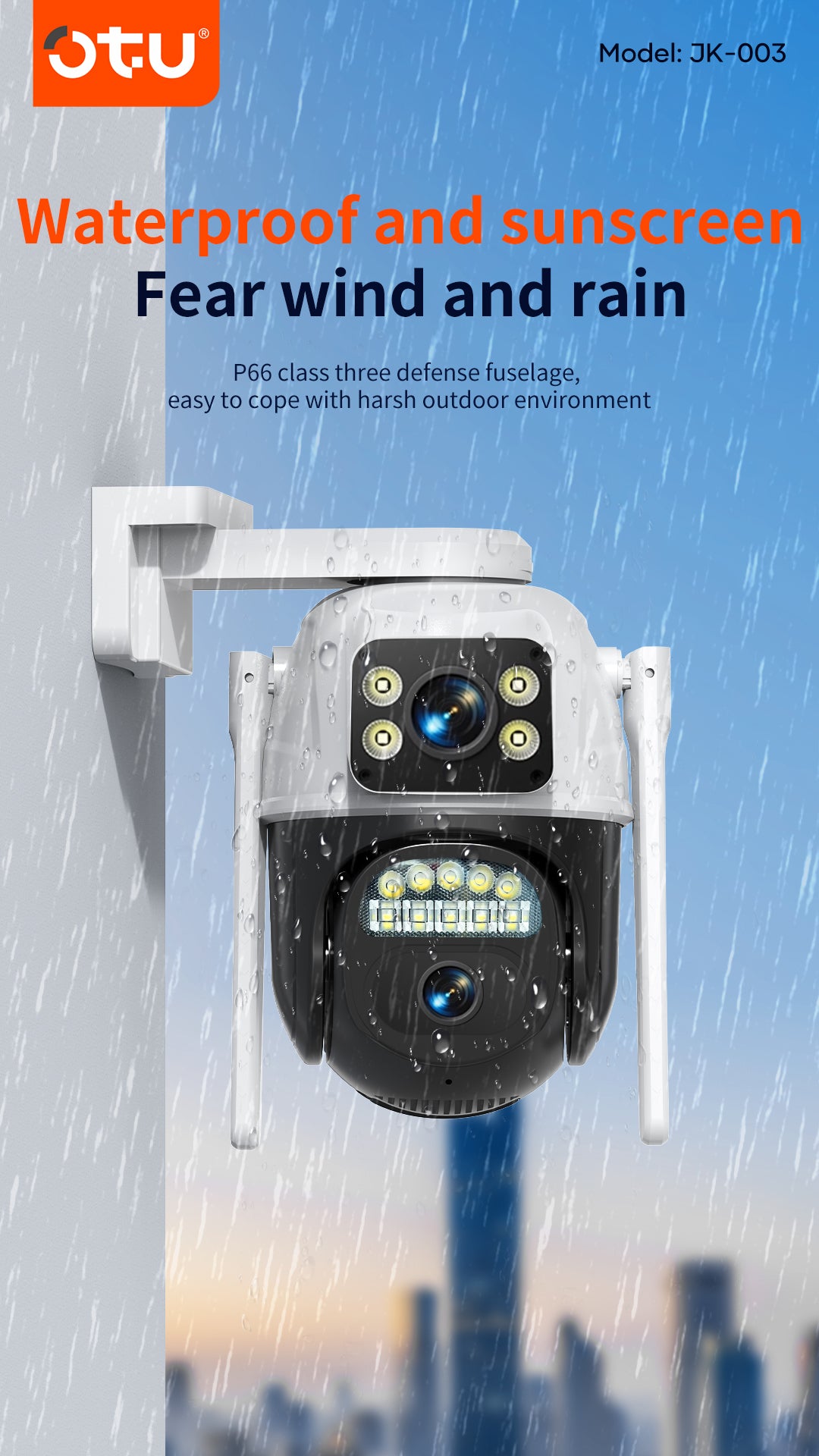 OTU JK003 4K Outdoor Security Camera, 360° PTZ with Color Night Vision, Human Tracking & Weatherproof