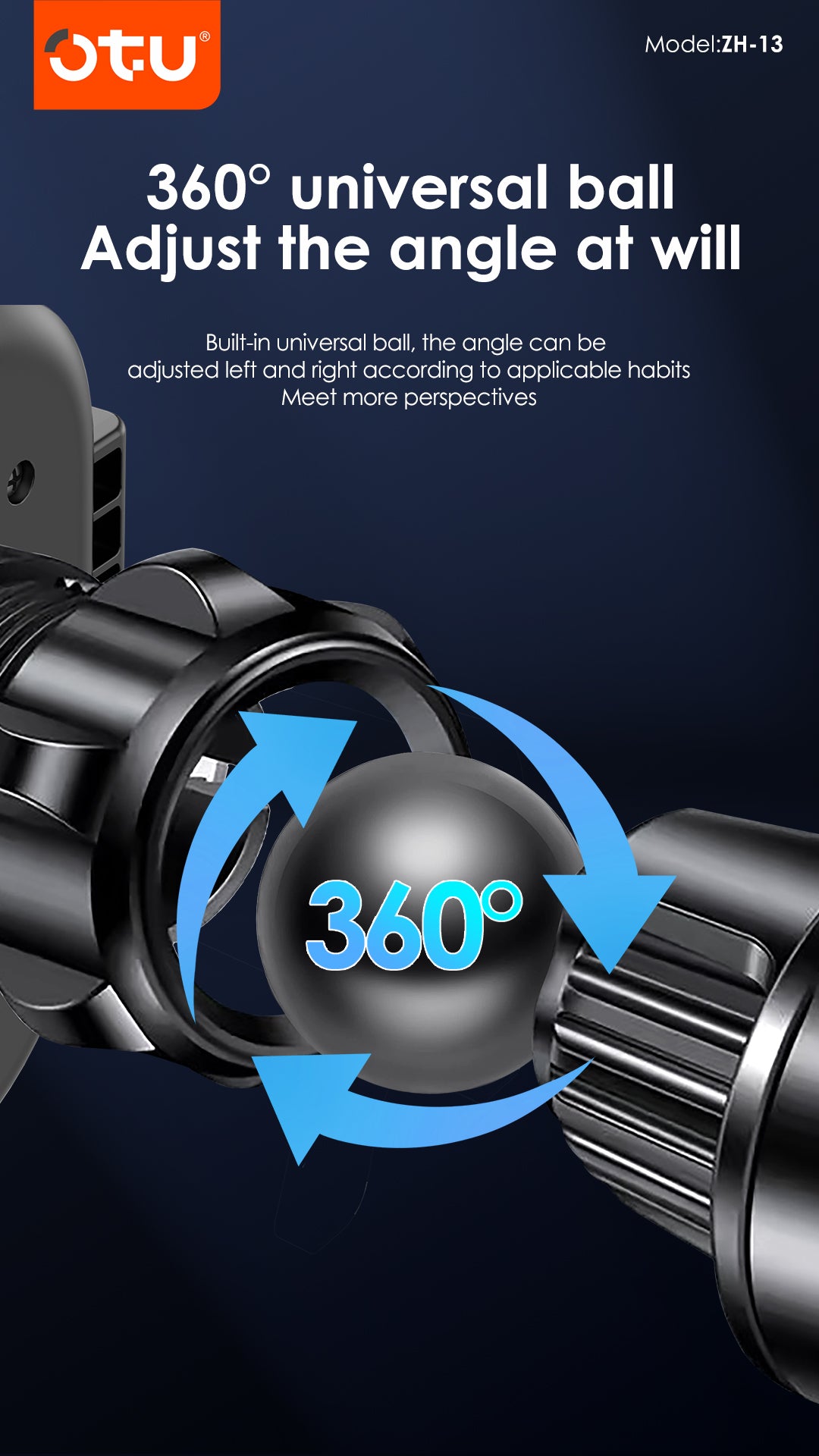 OTU ZH13 Universal Car Phone Mount Holder with One-Click Lock & 360° Rotation - Compatible with 4.7-7.2 inch Phones