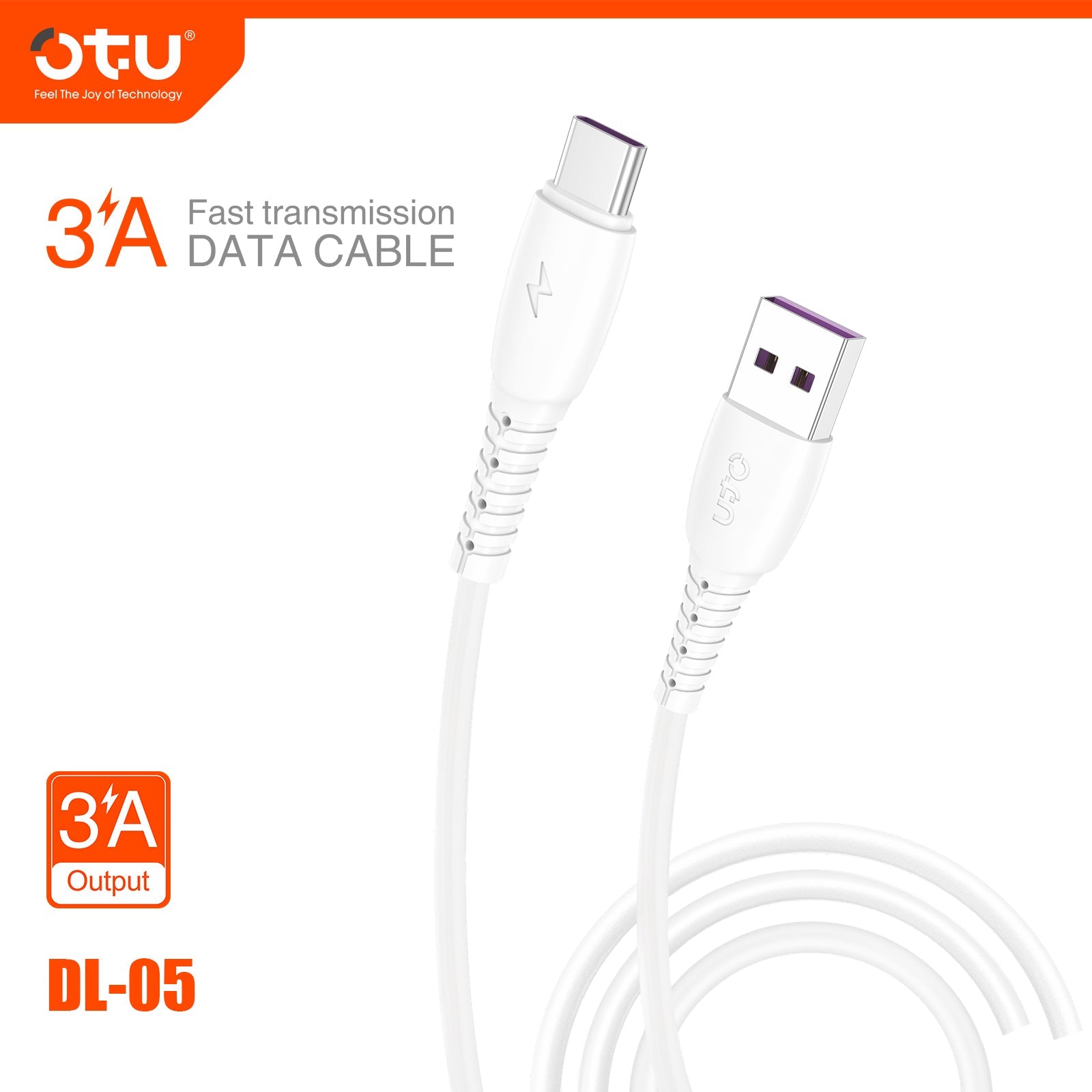 OTU DL05 3A Fast Charging Data Cable with 480Mbps High-Speed Transmission & Smart Chip - Durable White Braided Cable