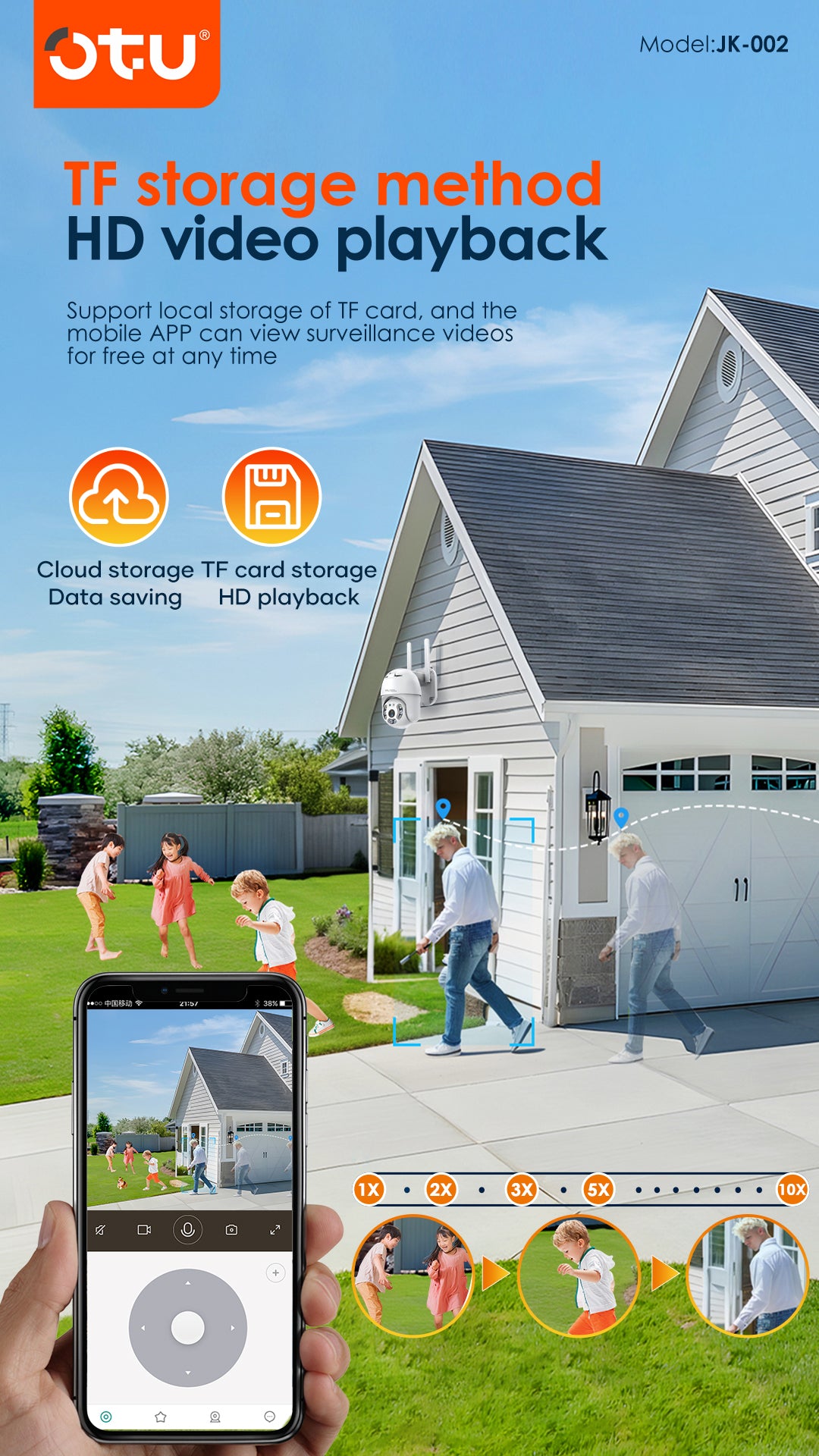 OTU JK002 360° WiFi Indoor Pan/Tilt Security Camera with Human Tracking & 2-Way Talk