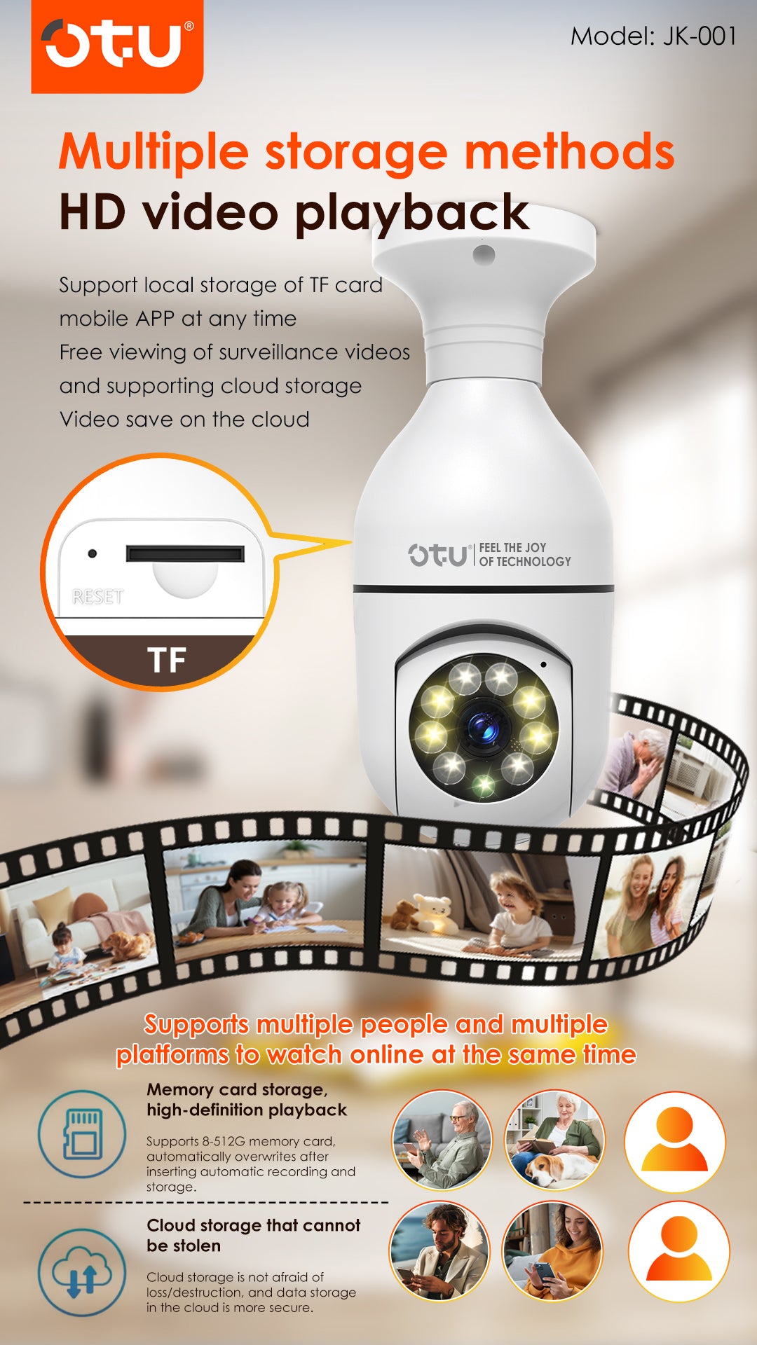 OTU JK001 Smart Indoor Security Camera with AI Human Detection, 2-Way Audio & Alarm Siren