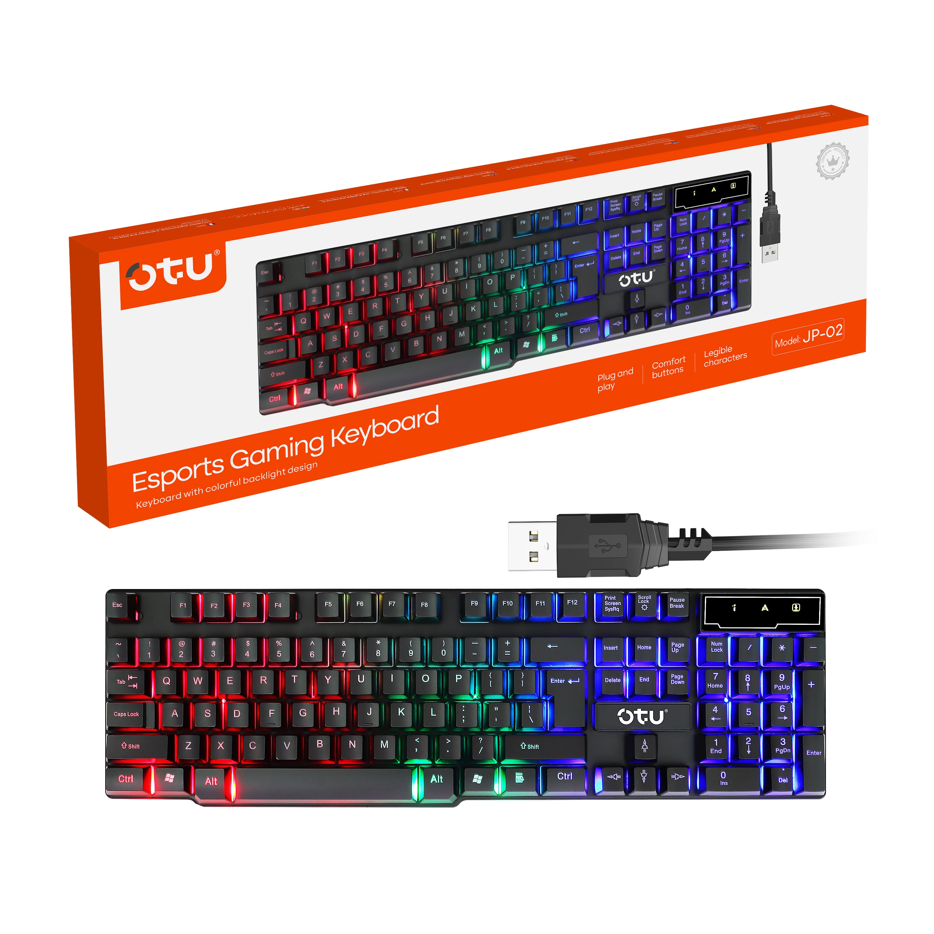 OTU JP-02 RGB Backlit Gaming Keyboard – 104 Key Anti-ghosting, Splash-Proof, for PC & Mac