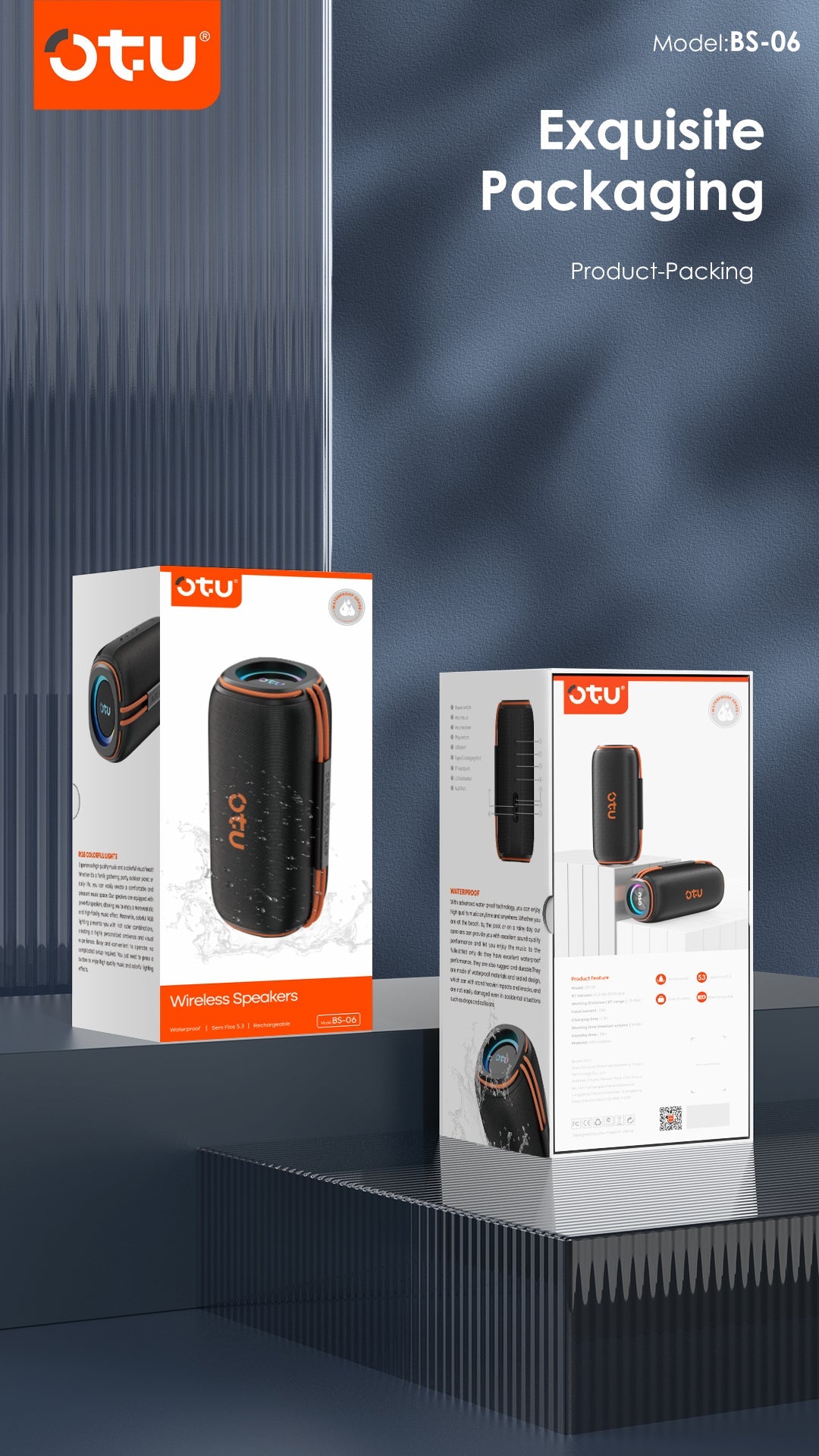 OTU BS-06 Portable Bluetooth Speaker: 25H Playtime, IPX5 Waterproof, 3D Surround Sound, Bluetooth 5.3 for iOS Android