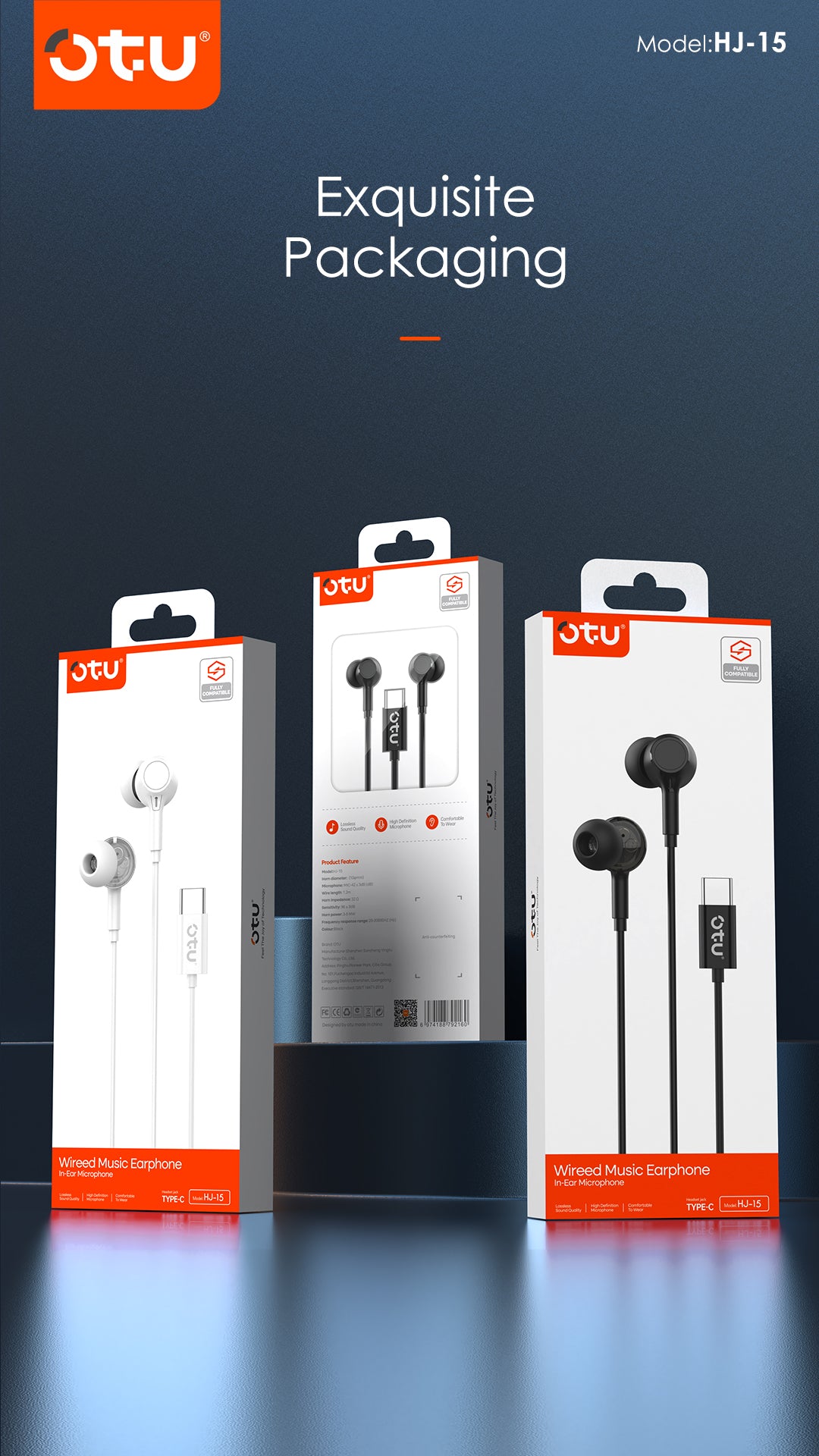 OTU HJ-15 Wired Earbuds with HD Call, Stereo Sound, Comfort Fit & Type-C Connection