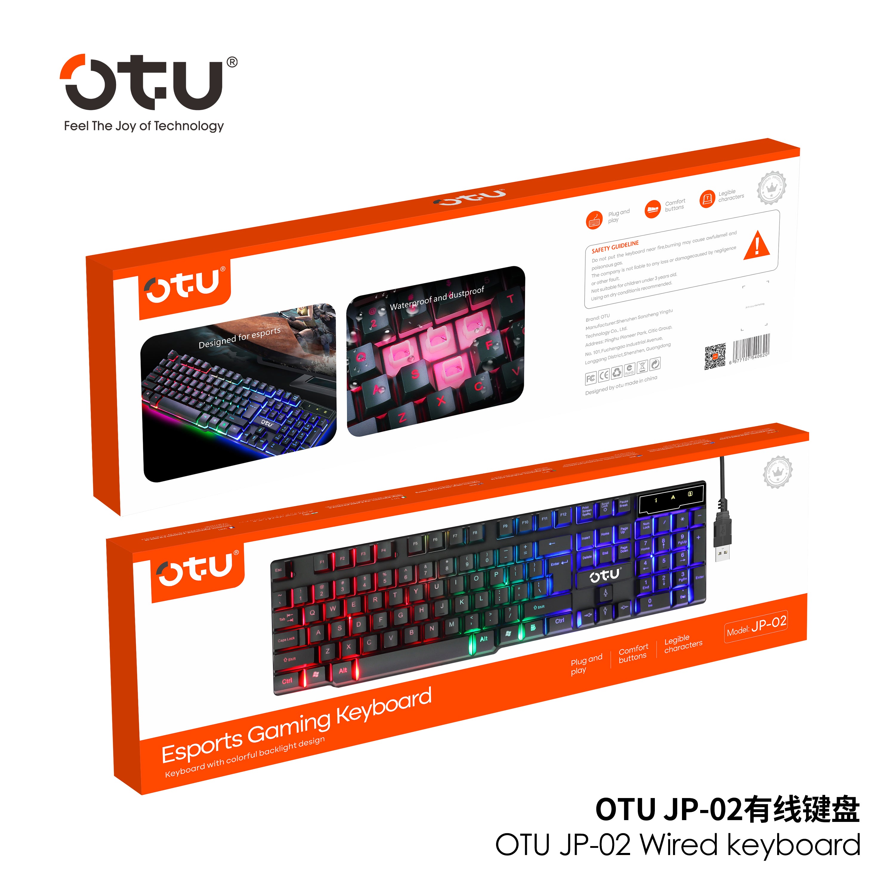 OTU JP-02 RGB Backlit Gaming Keyboard – 104 Key Anti-ghosting, Splash-Proof, for PC & Mac