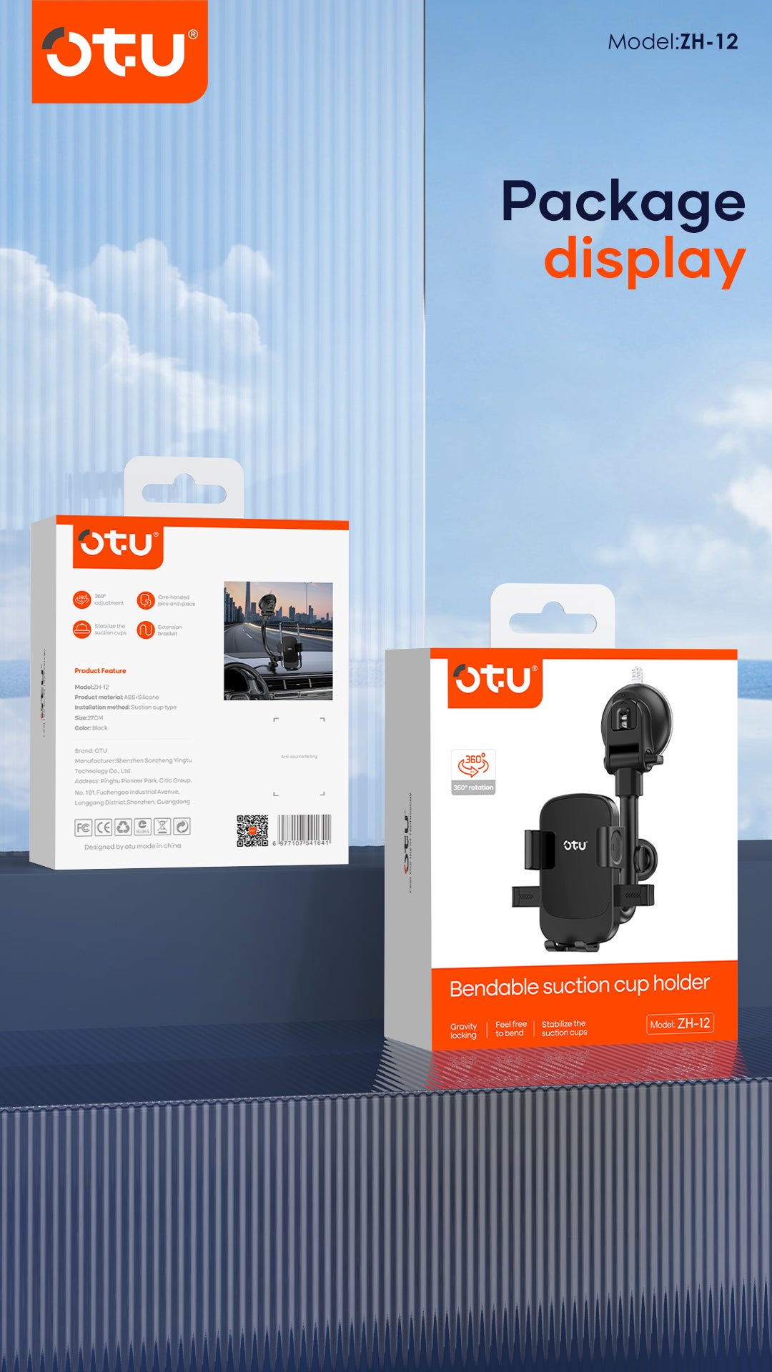 OTU ZH-12 Gravity Phone Holder with Strong Suction Cup – Bendable, Stable, Hands-Free Mount for All Devices