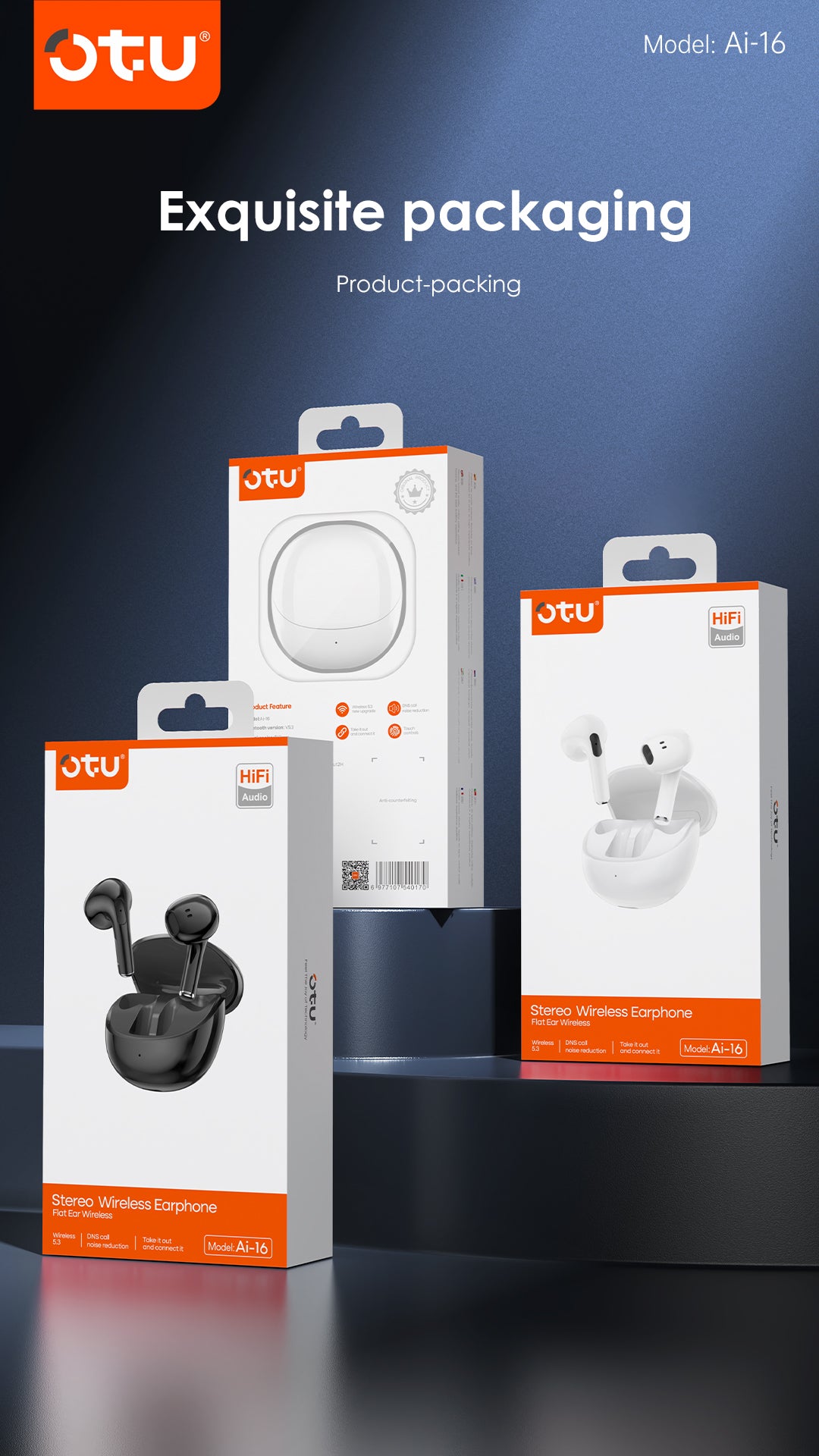 OTU AI-16 Wireless Earbuds - Bluetooth 5.3, 16H Playtime, Deep Bass, Noise Isolation, Sport Earphones for iPhone Android