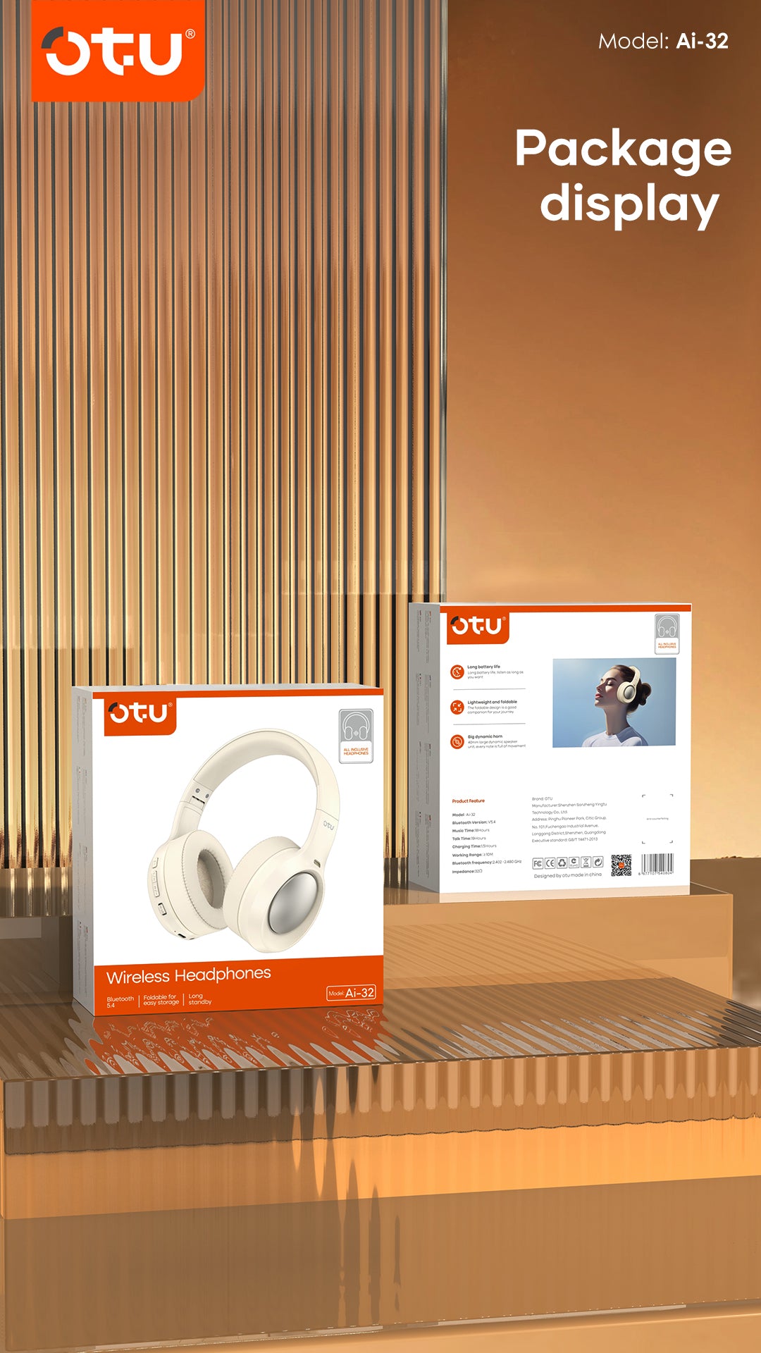 OTU Ai-32 Bluetooth Headphones - 30H Playtime, ENC Noise Cancelling, Foldable, Hi-Fi Sound, Bluetooth 5.4