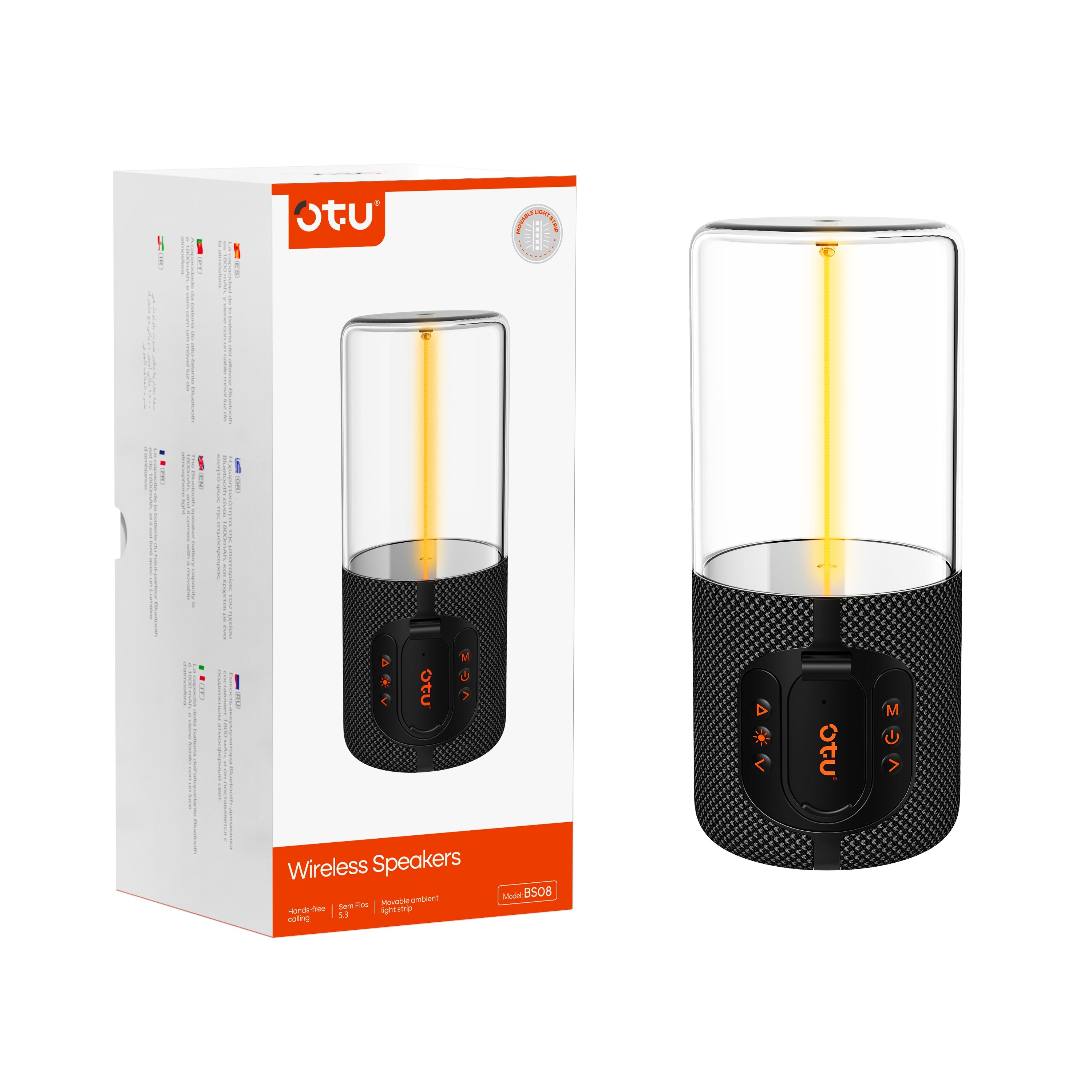 OTU BS-08 Bluetooth Speaker with Flowing LED Lights, 360° Stereo Sound, 10H Playtime, Bluetooth 5.3, Portable Wireless Speaker for iPhone/Android