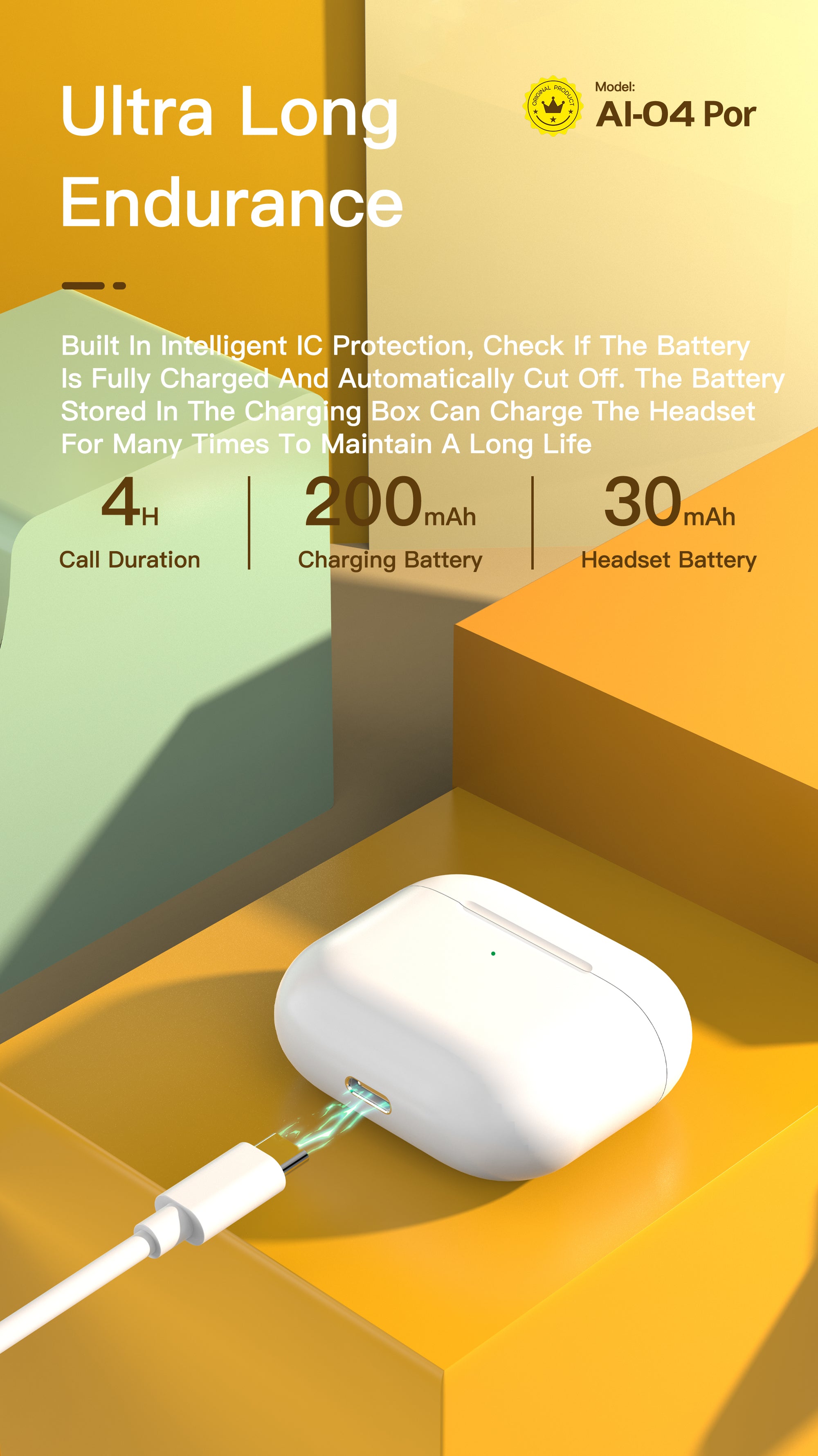 OTU AI-04 Pro Wireless Bluetooth Earbuds - 360° Stereo Sound, 4H Call Time, Bluetooth 5.0, Noise Cancelling