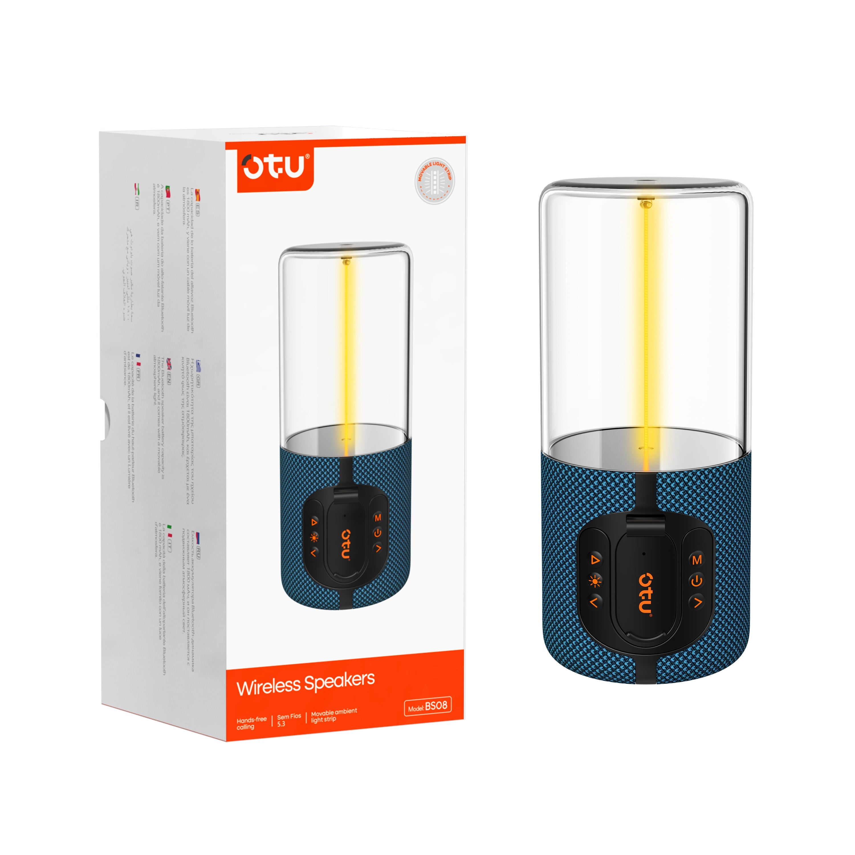 OTU BS-08 Bluetooth Speaker with Flowing LED Lights, 360° Stereo Sound, 10H Playtime, Bluetooth 5.3, Portable Wireless Speaker for iPhone/Android