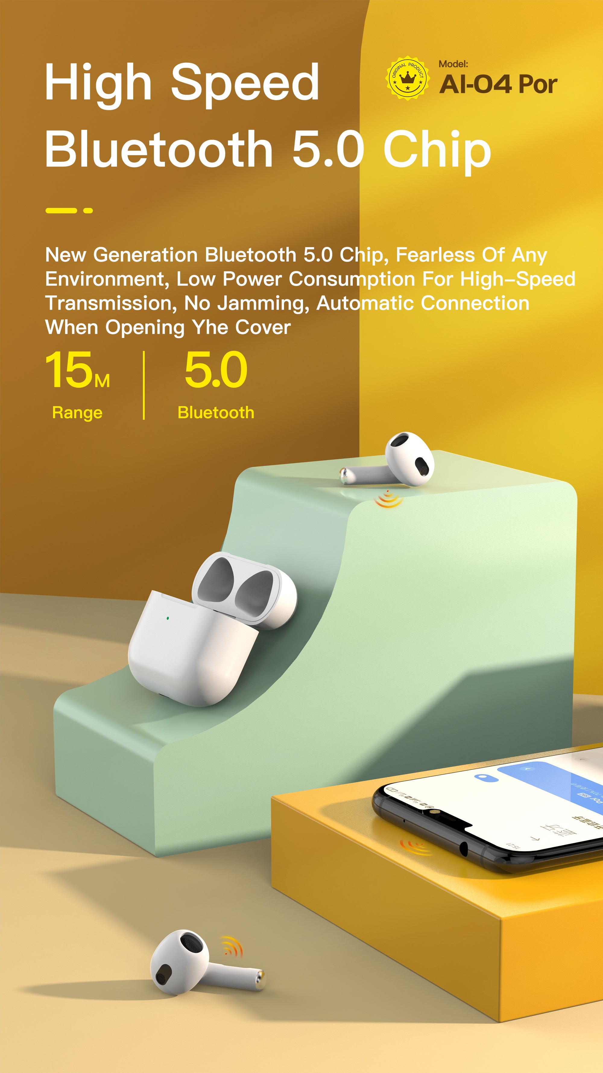 OTU AI-04 Pro Wireless Bluetooth Earbuds - 360° Stereo Sound, 4H Call Time, Bluetooth 5.0, Noise Cancelling