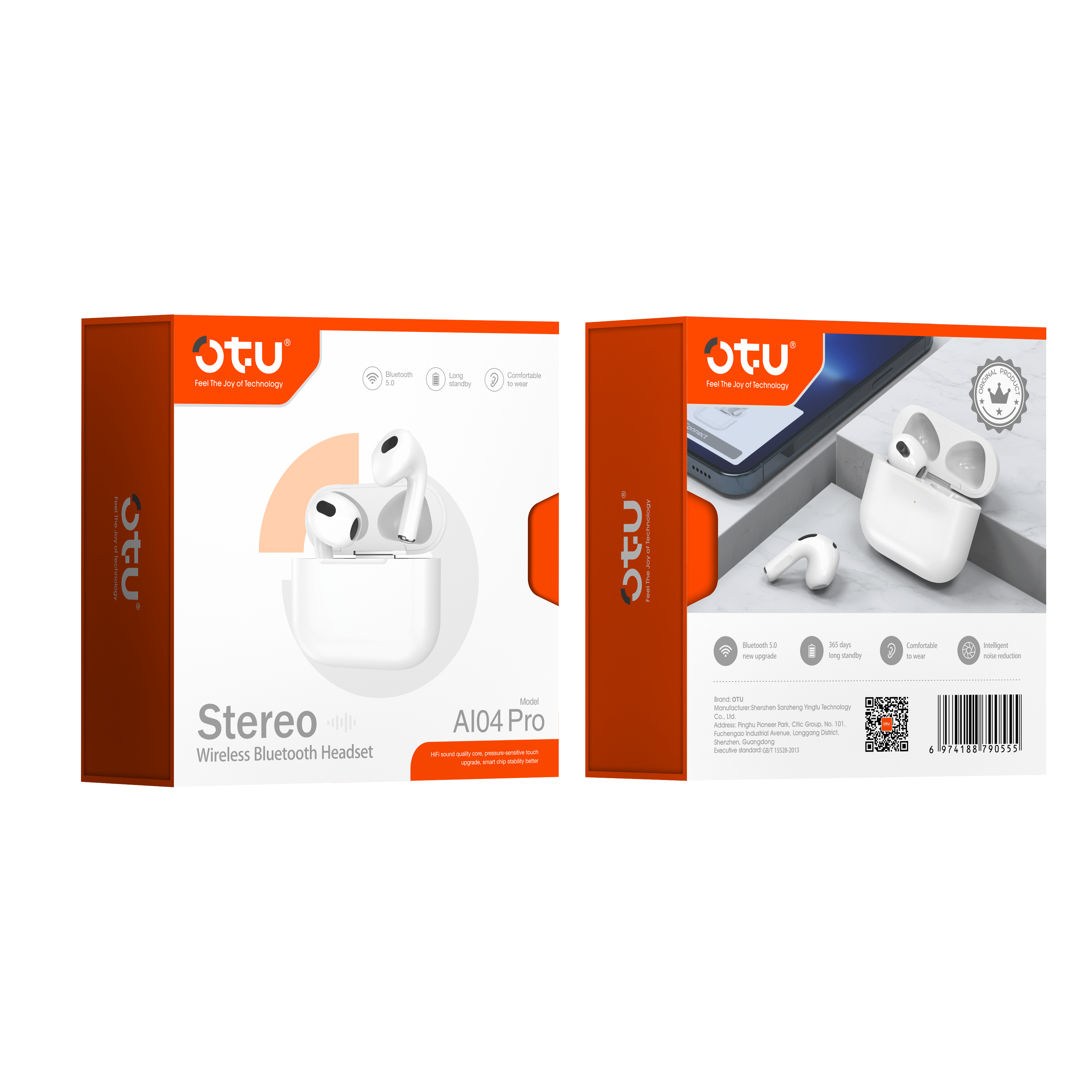 OTU AI-04 Pro Wireless Bluetooth Earbuds - 360° Stereo Sound, 4H Call Time, Bluetooth 5.0, Noise Cancelling