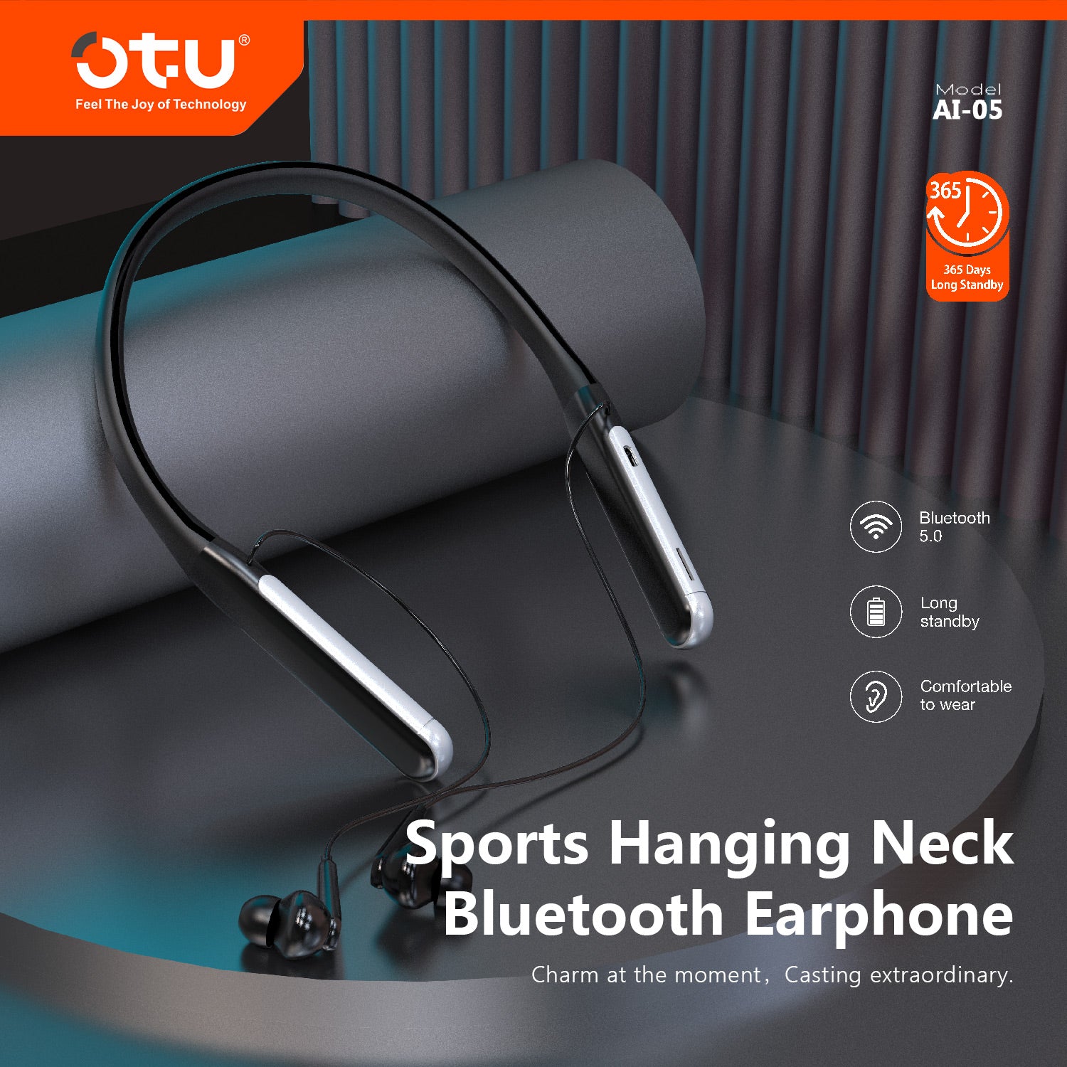 OTU AI05 Wireless Bluetooth 5.0 Earbuds, Sports Earphones with Noise Cancellation, Sweatproof, Secure Fit for Running and Gym