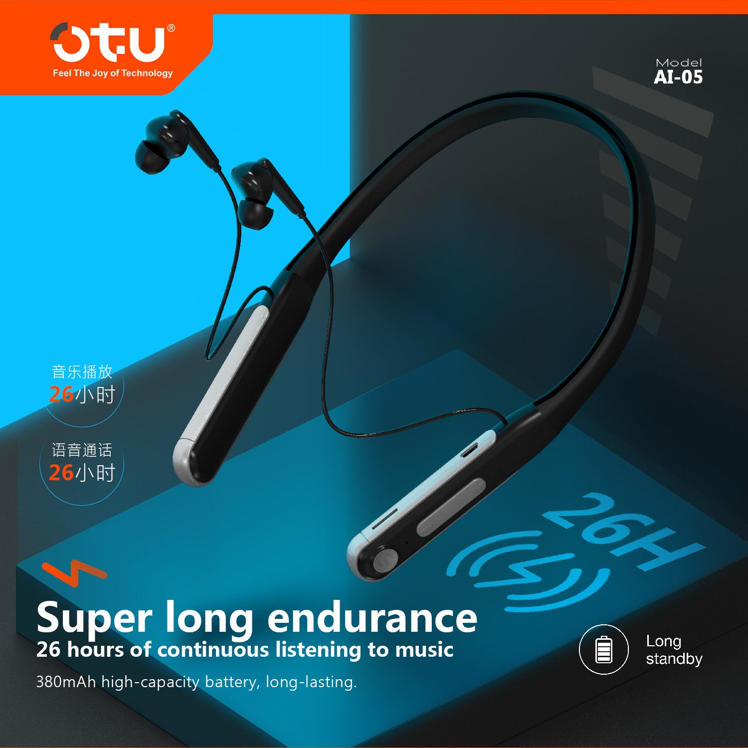 OTU AI05 Wireless Bluetooth 5.0 Earbuds, Sports Earphones with Noise Cancellation, Sweatproof, Secure Fit for Running and Gym