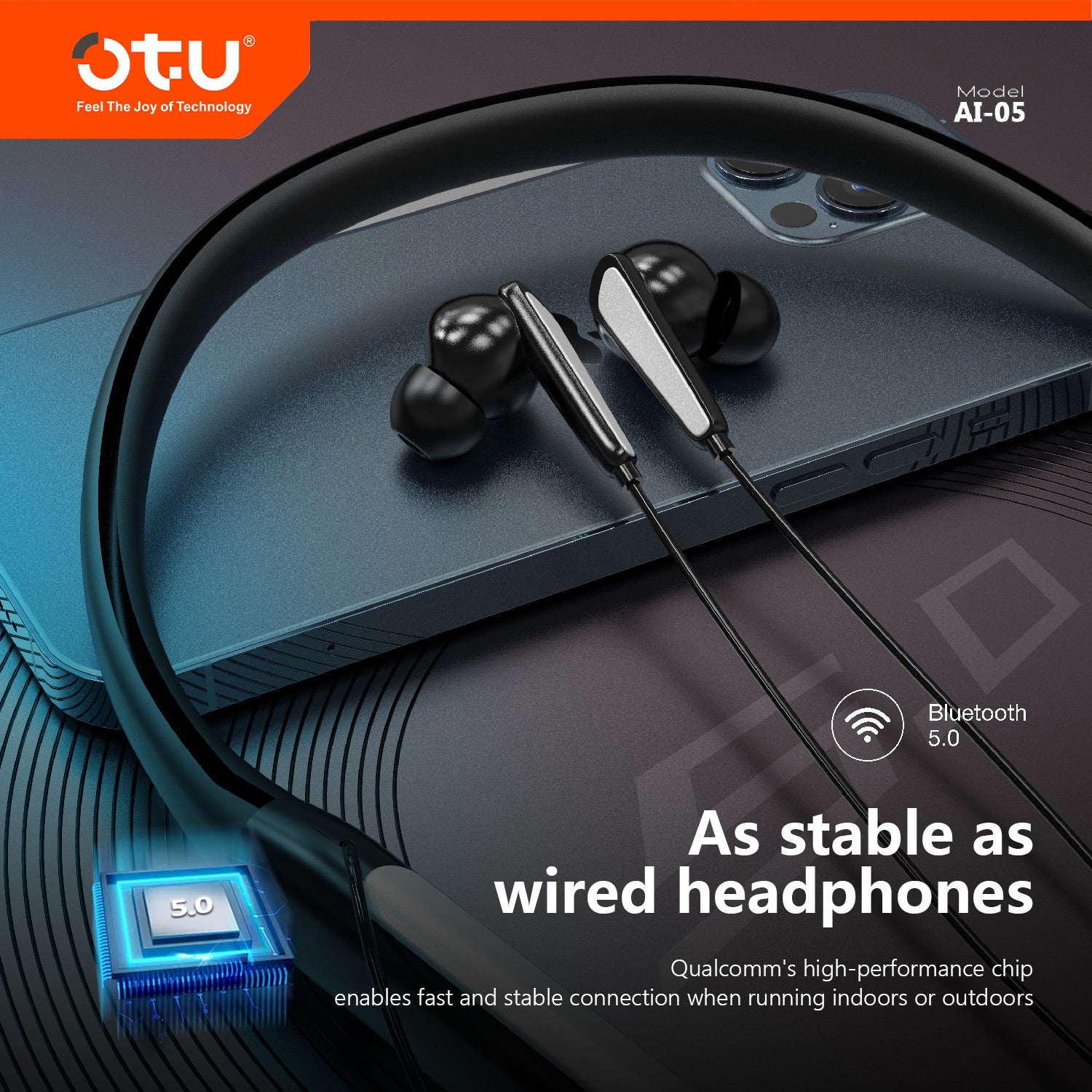 OTU AI05 Wireless Bluetooth 5.0 Earbuds, Sports Earphones with Noise Cancellation, Sweatproof, Secure Fit for Running and Gym
