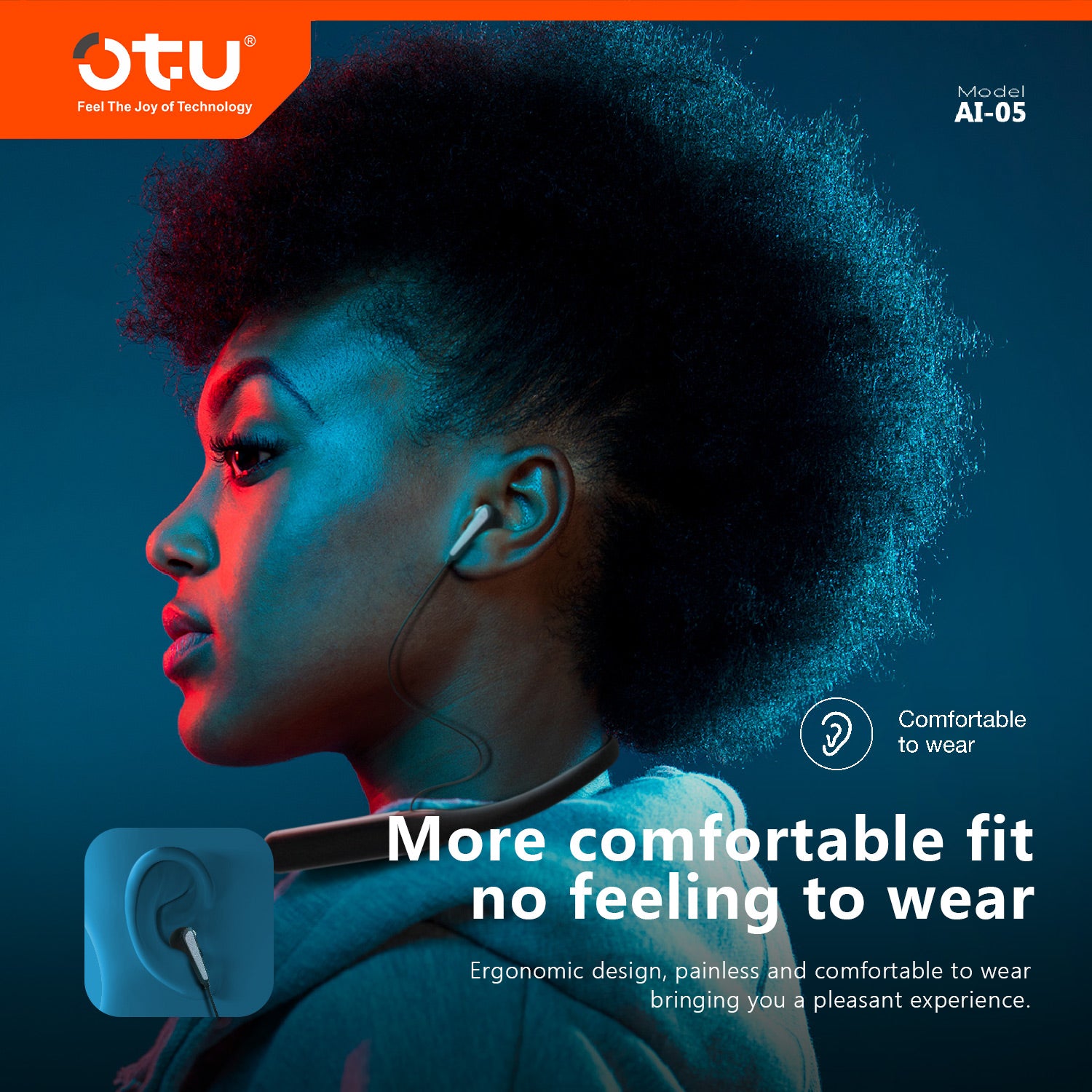 OTU AI05 Wireless Bluetooth 5.0 Earbuds, Sports Earphones with Noise Cancellation, Sweatproof, Secure Fit for Running and Gym