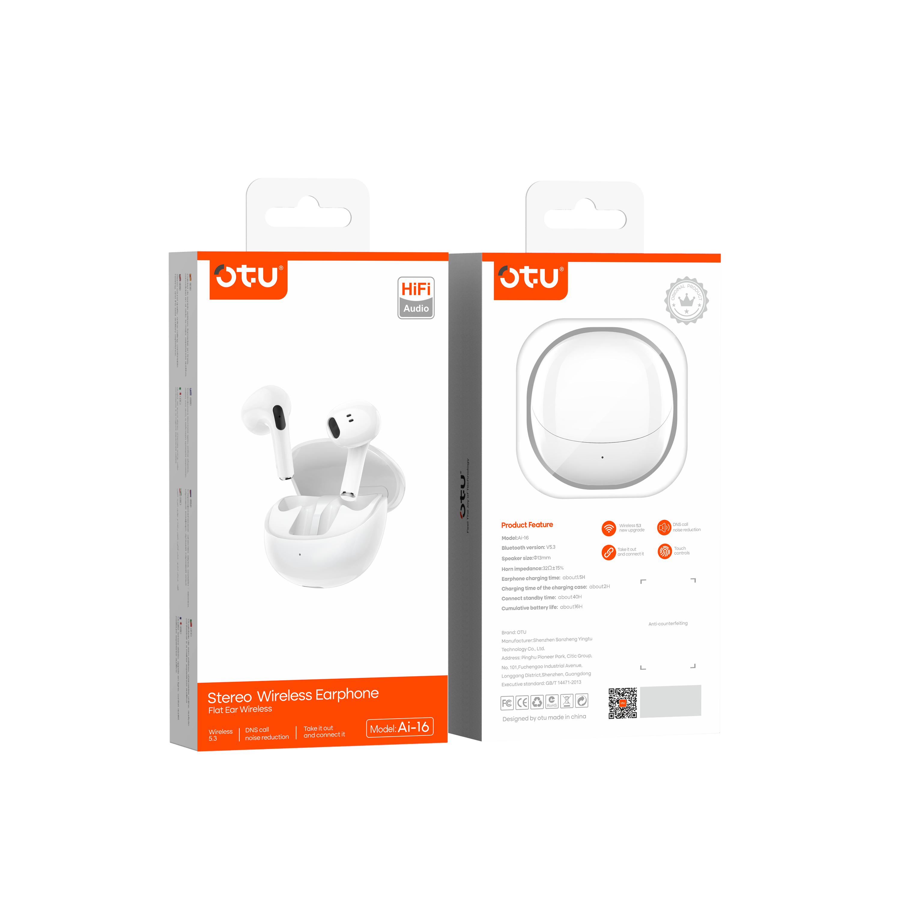 OTU AI-16 Wireless Earbuds - Bluetooth 5.3, 16H Playtime, Deep Bass, Noise Isolation, Sport Earphones for iPhone Android