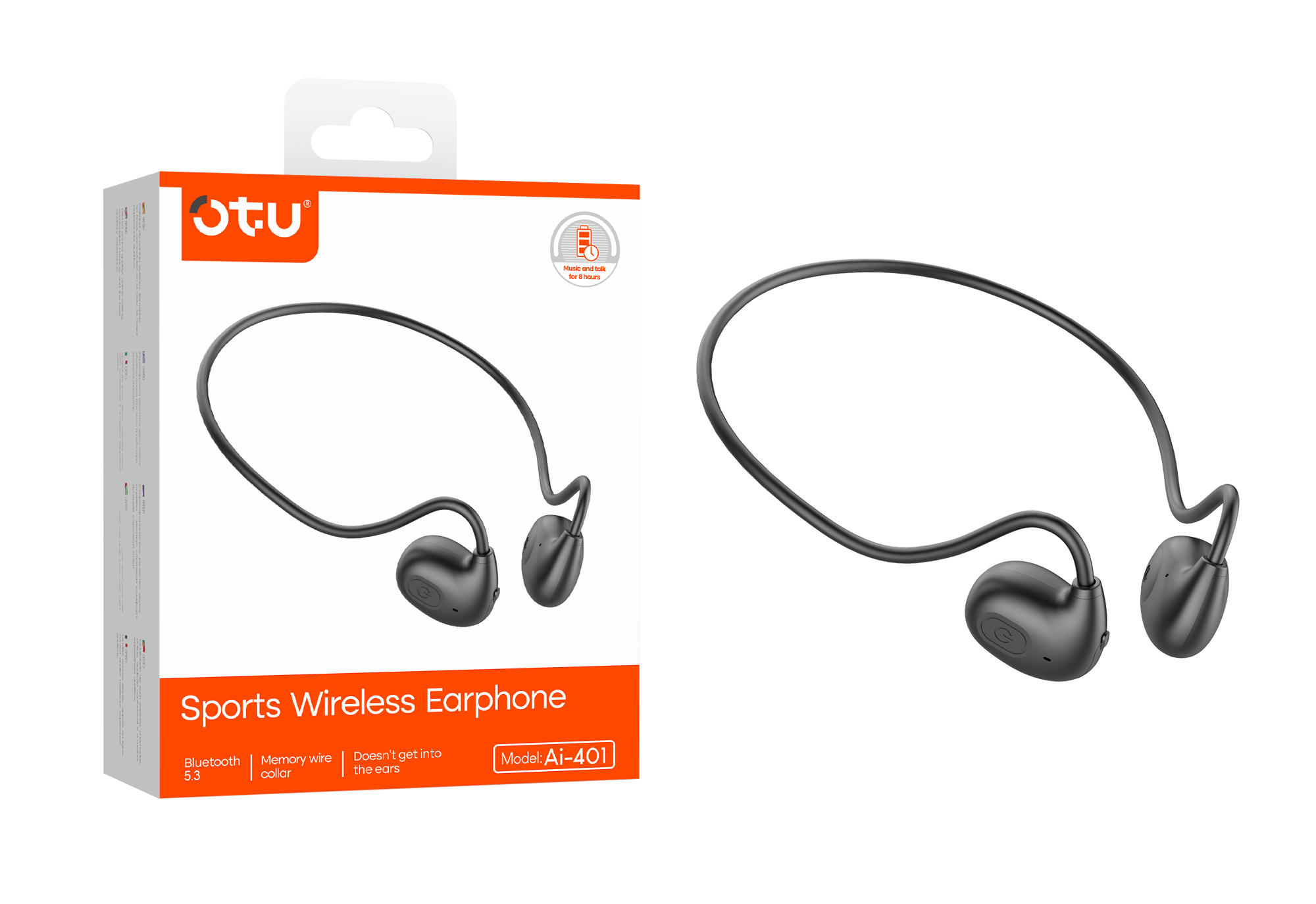 OTU Ai-401 Open Ear Sports Headphones - Bluetooth 5.3, 360° Panoramic Sound, ENC Noise Reduction, Titanium Frame, Sweatproof