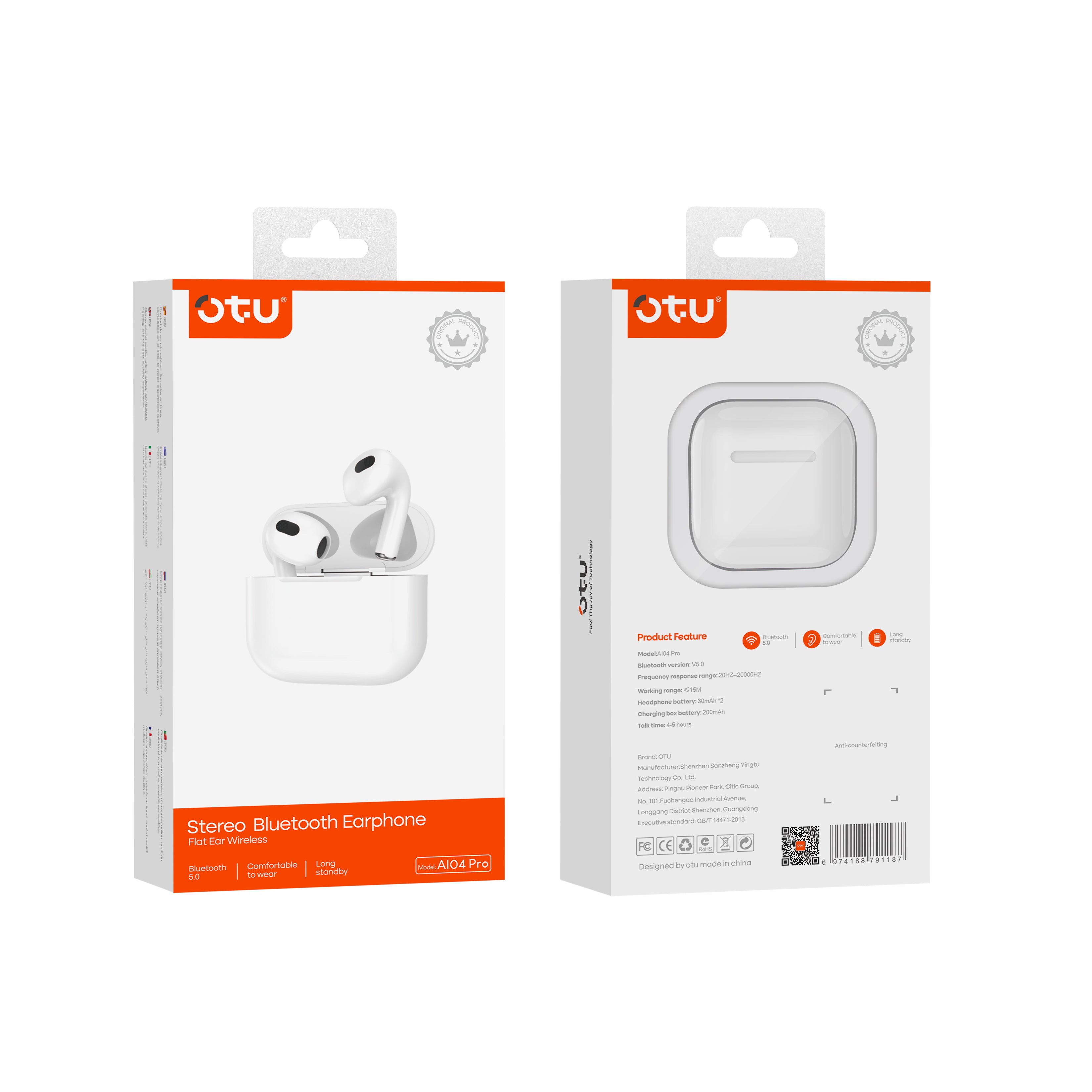 OTU AI-04 Wireless Earbuds - Bluetooth 5.0, 13mm Graphene Drivers, Hi-Fi Stereo Sound, 4H Call Time, Smart Noise Reduction
