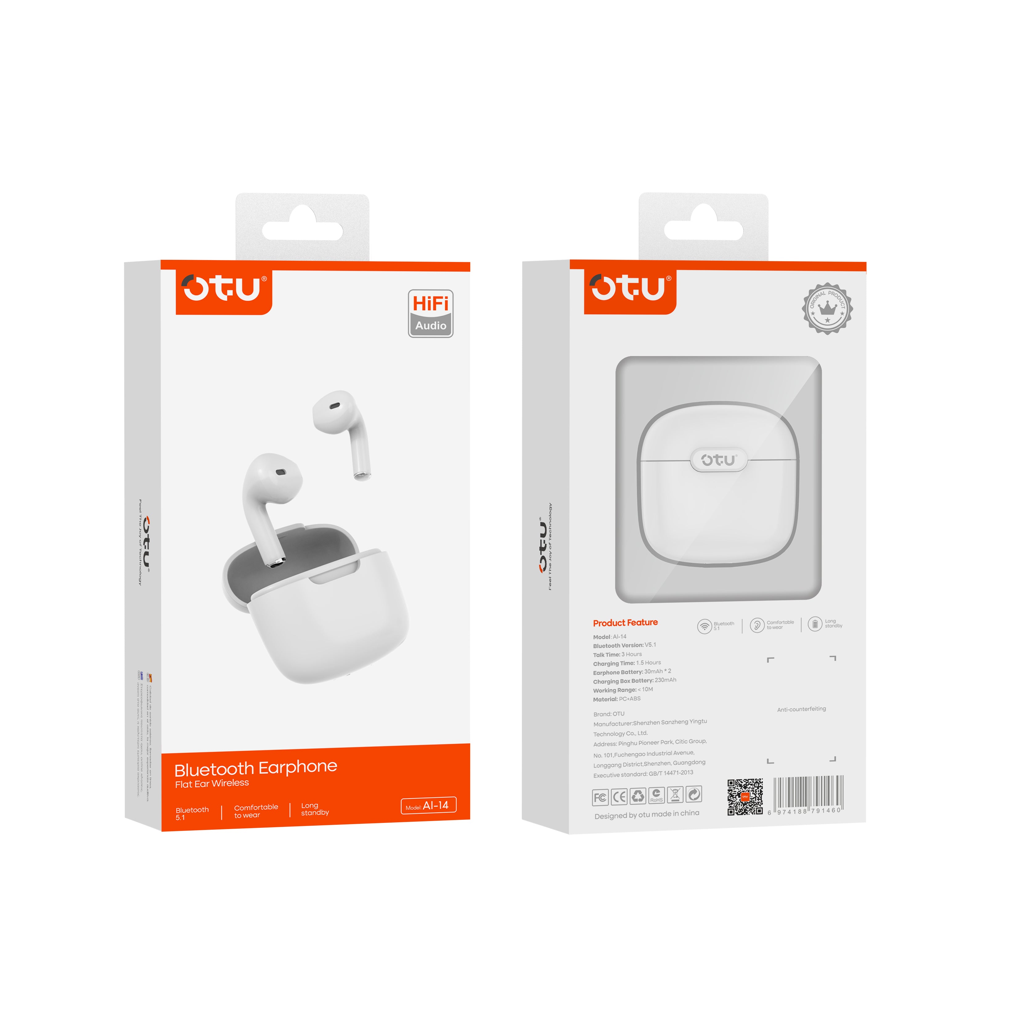 OTU AI-14 Noise Cancelling Earbuds - Bluetooth 5.1, Graphene Sound, 30H Playtime, Comfort Fit, Clear Calls