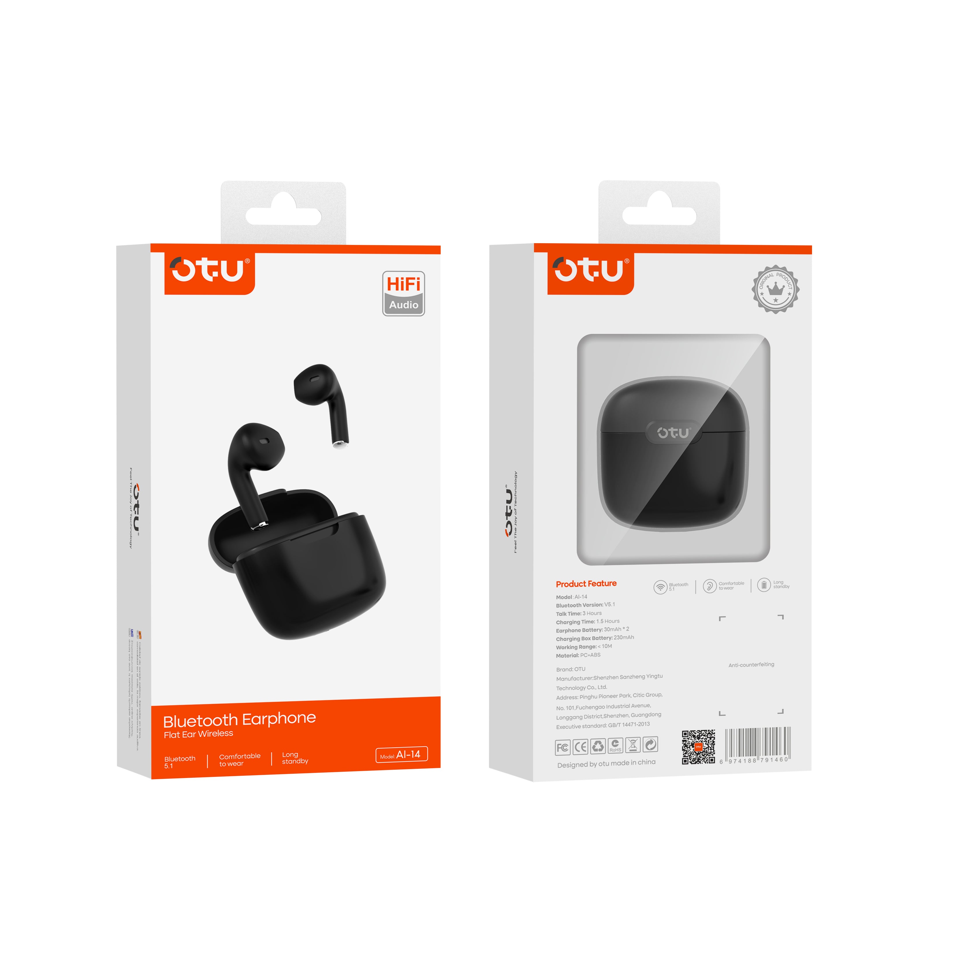 OTU AI-14 Noise Cancelling Earbuds - Bluetooth 5.1, Graphene Sound, 30H Playtime, Comfort Fit, Clear Calls